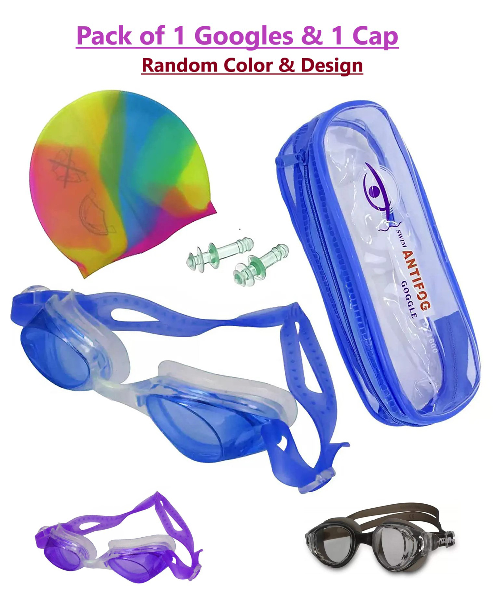 ADKD Silicone Swim Cap with Swimming Goggles Anti Fog Glasses and Earplugs for Safety-picture-15
