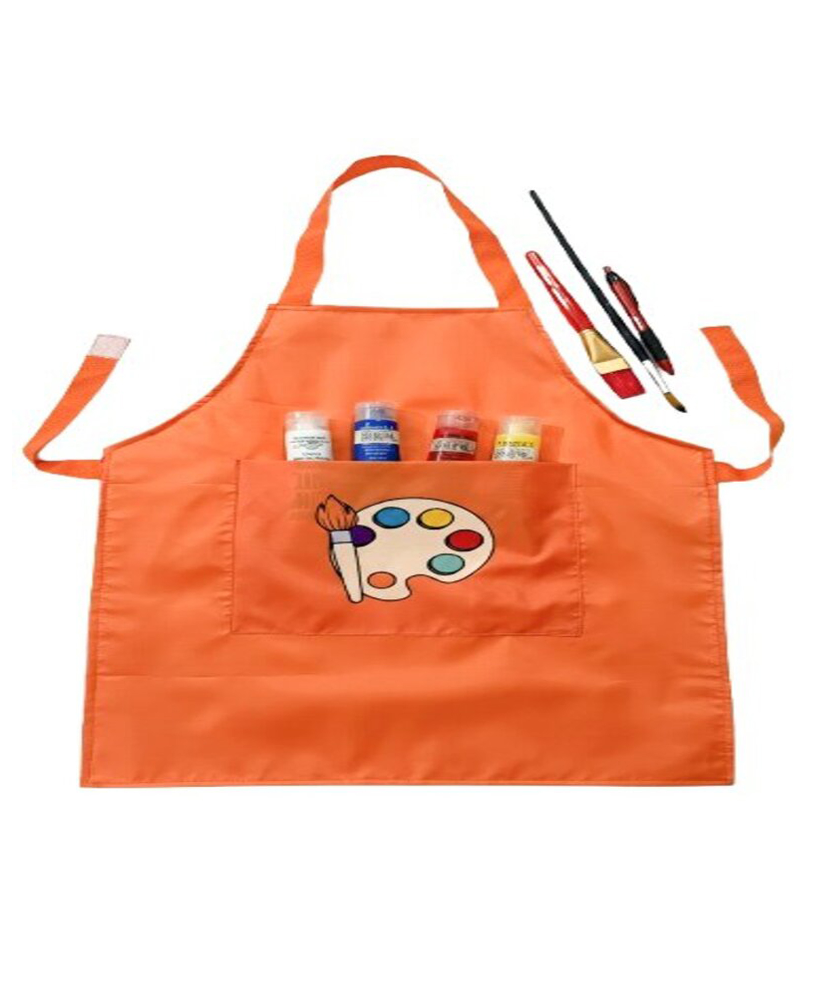 Li'll Pumpkins Orange Colour Pallete Apron for Eating Meals, Drawing painting cooking school ideal for Kids - Orange-image-36