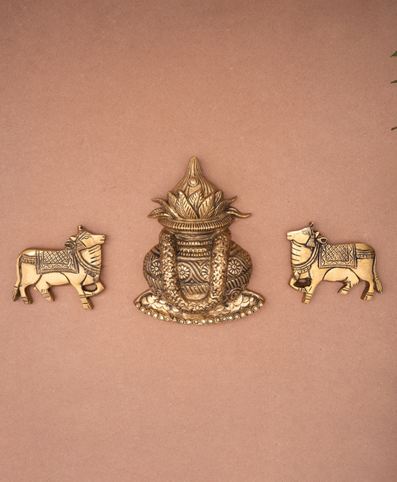 The Advitya Brass Kalash with Cow Wall Decore Showpiece-image-19
