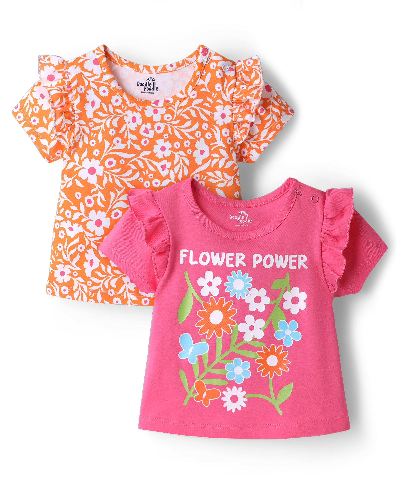 Doodle Poodle Cotton Knit Half Sleeves Printed Tops Pink Newborn Pack of 2-image-18