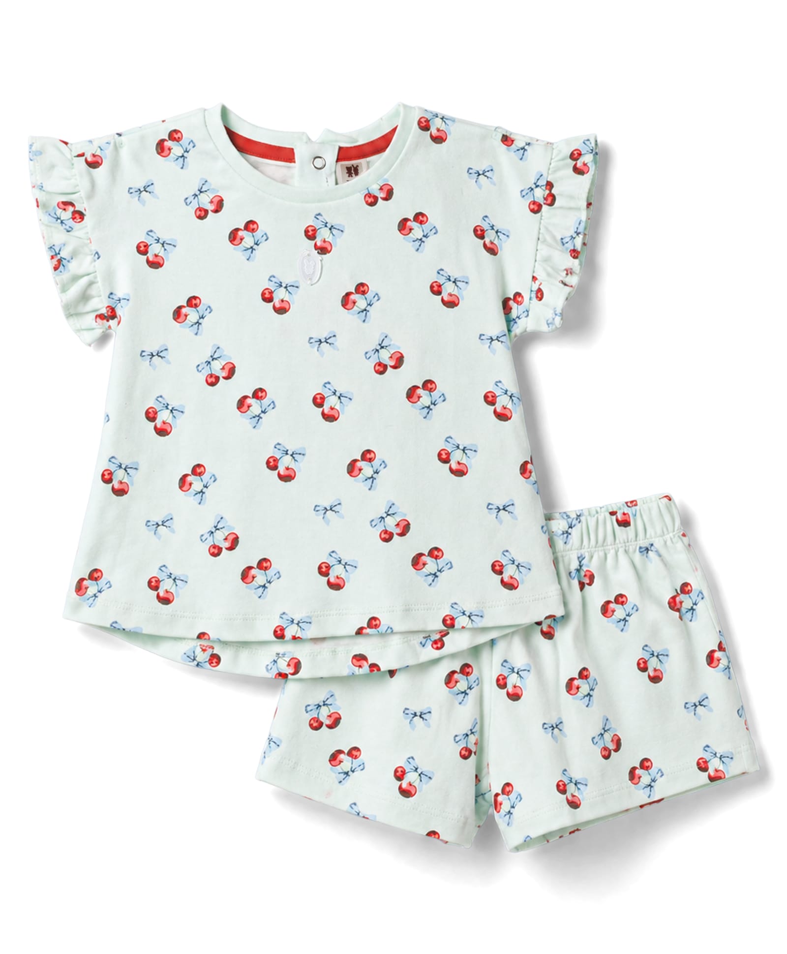 ToffyHouse Knitted Half Sleeves Cherry Printed Co-Ords Top & Shorts Set - Light Green-picture-16