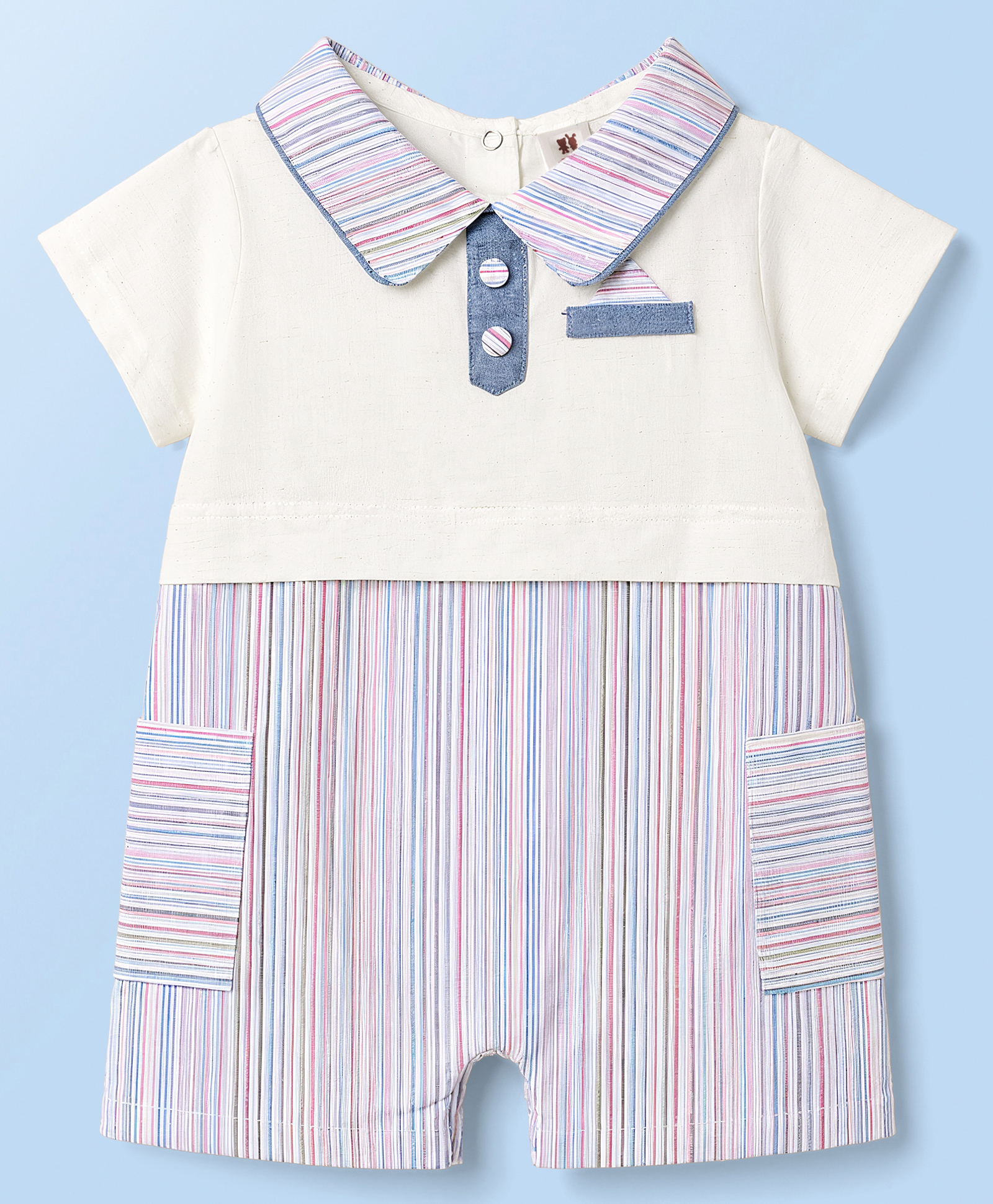 ToffyHouse Knit Half Sleeves Striped Romper - Multicolor-image-10