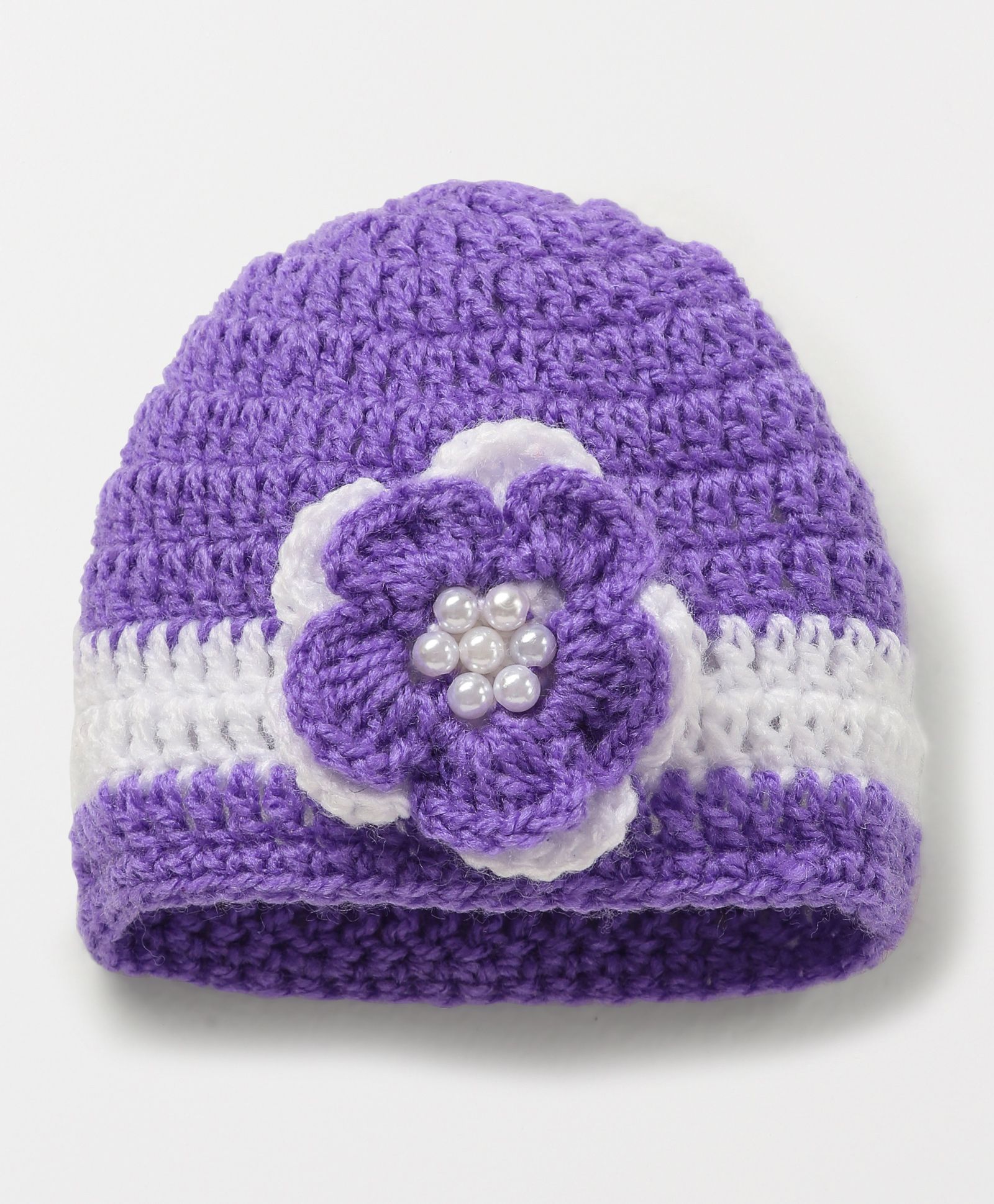 Knits & Knots Flower & Pearls Design Cap - Purple & White-image-26