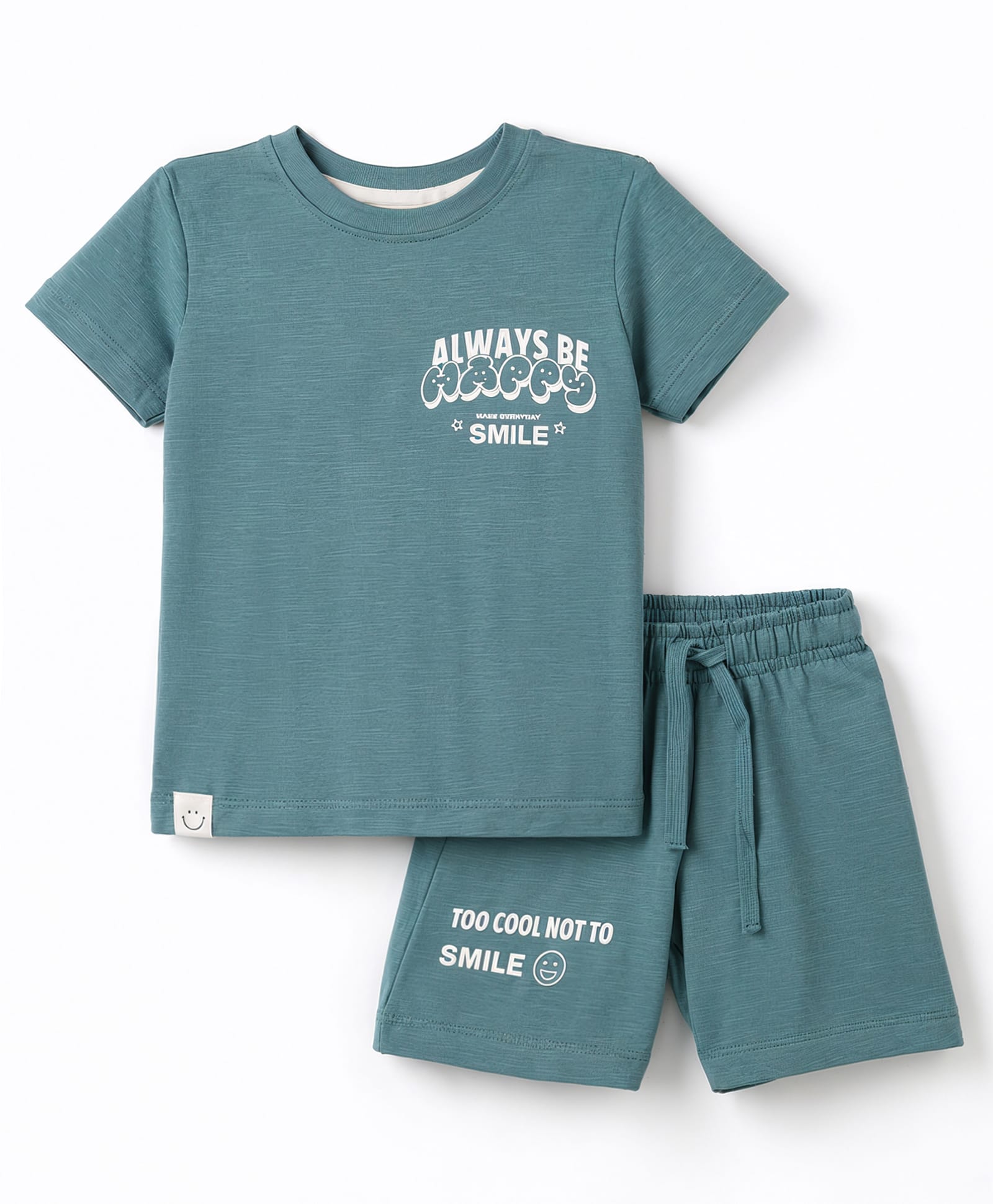Ollypop Sinker Knit Half Sleeves T-Shirt & Shorts Set With Text Print - Green-picture-37