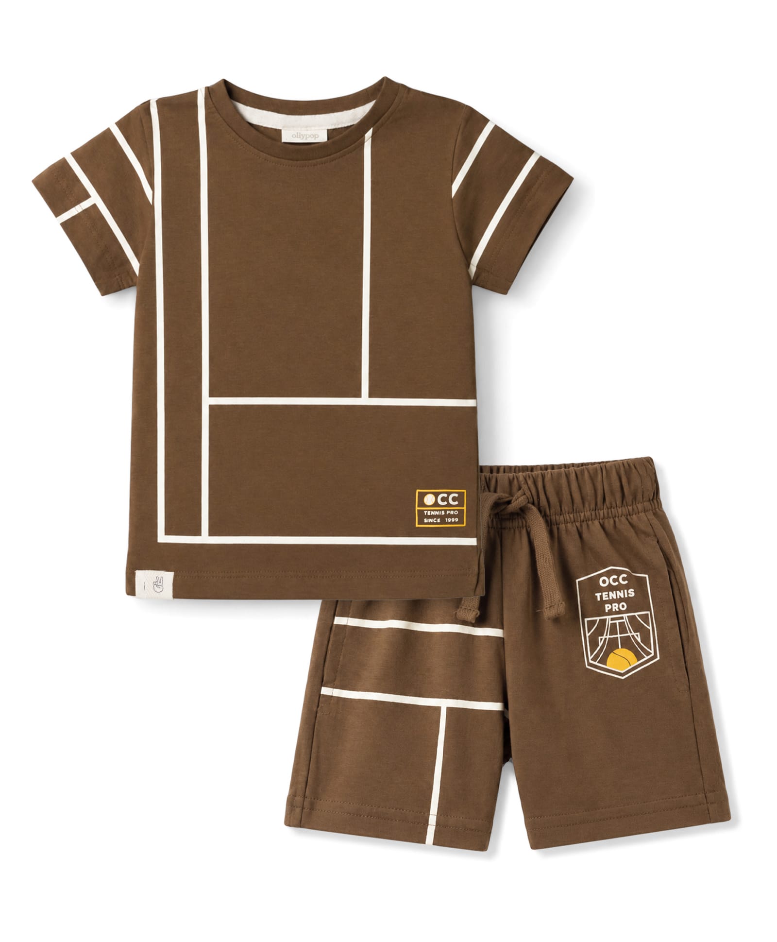 Ollypop Sinker Knit Half Sleeves Striped T-Shirt & Shorts Set - Brown-image-25