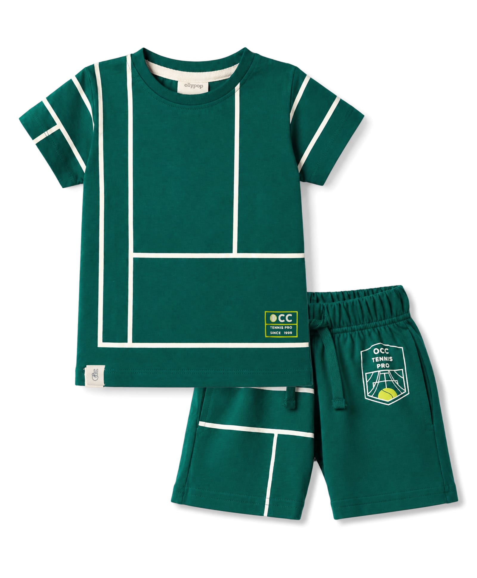 Ollypop Sinker Knit Half Sleeves Striped T-Shirt & Shorts Set - Green-picture-10