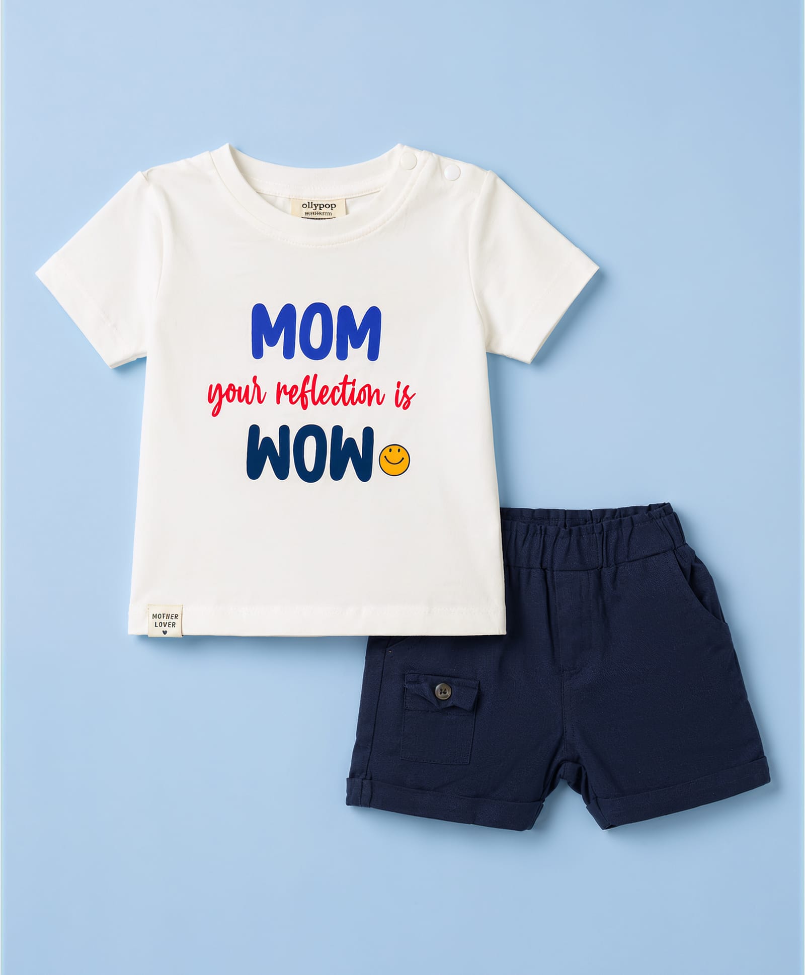 Ollypop Sinker Knit Half Sleeves T-Shirt & Shorts Set With Text Print - Navy Blue & Offwhite-picture-38