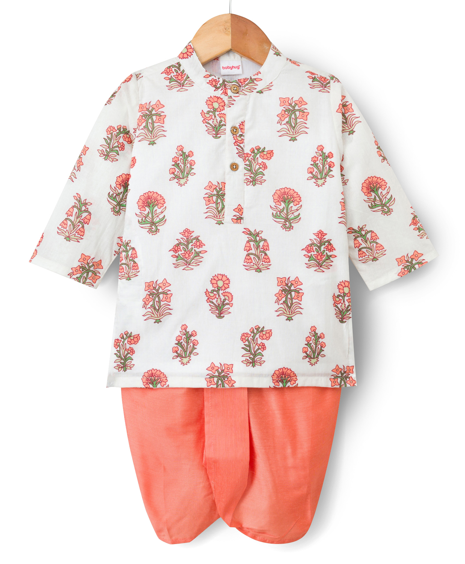 Babyhug Cambric Woven Full Sleeves Floral Printed Kurta & Dhoti Set - White-picture-28