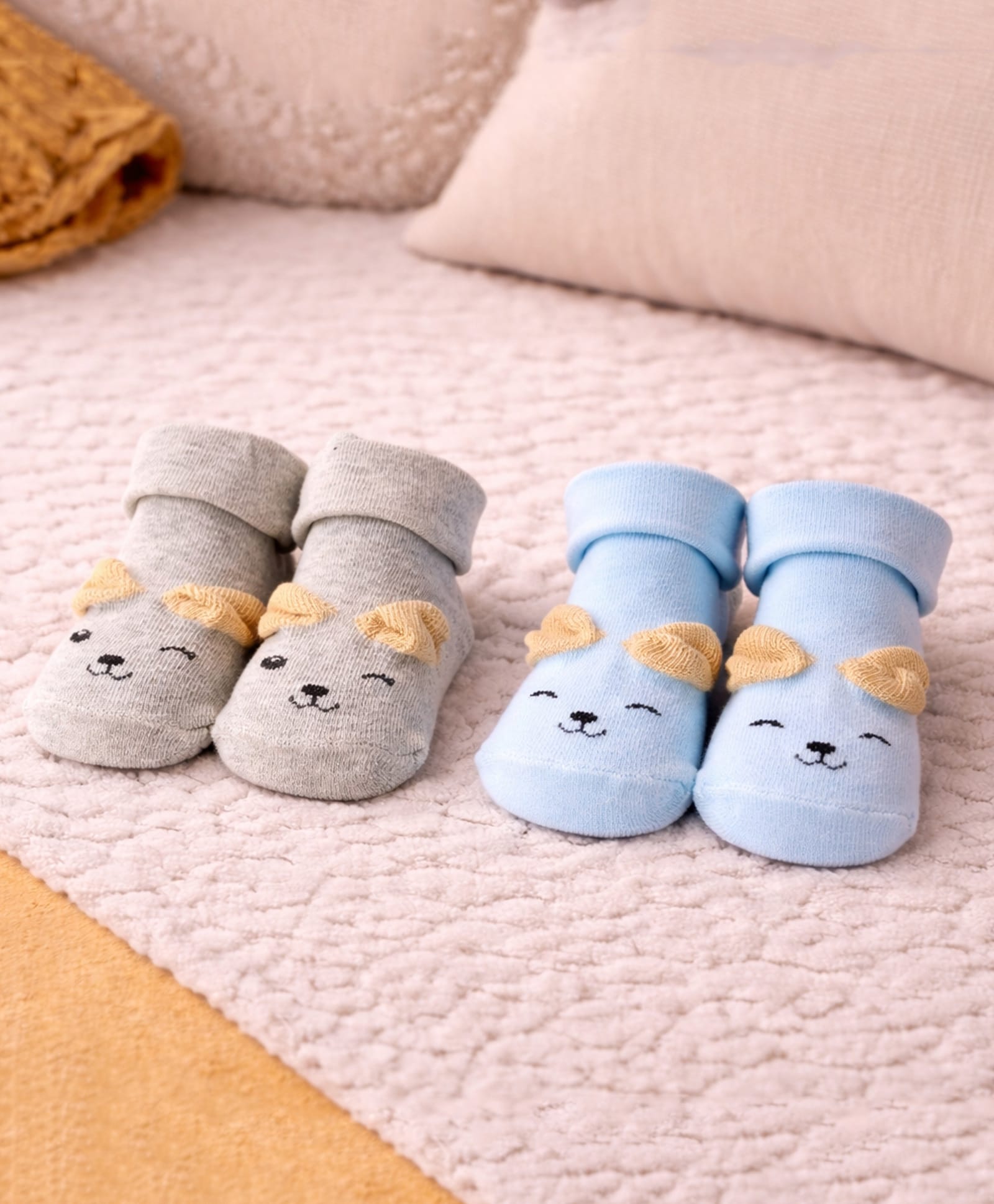 The little lookers Cotton Knit Pack Of 2 Animal Detailed Socks - Blue & Grey-image-48