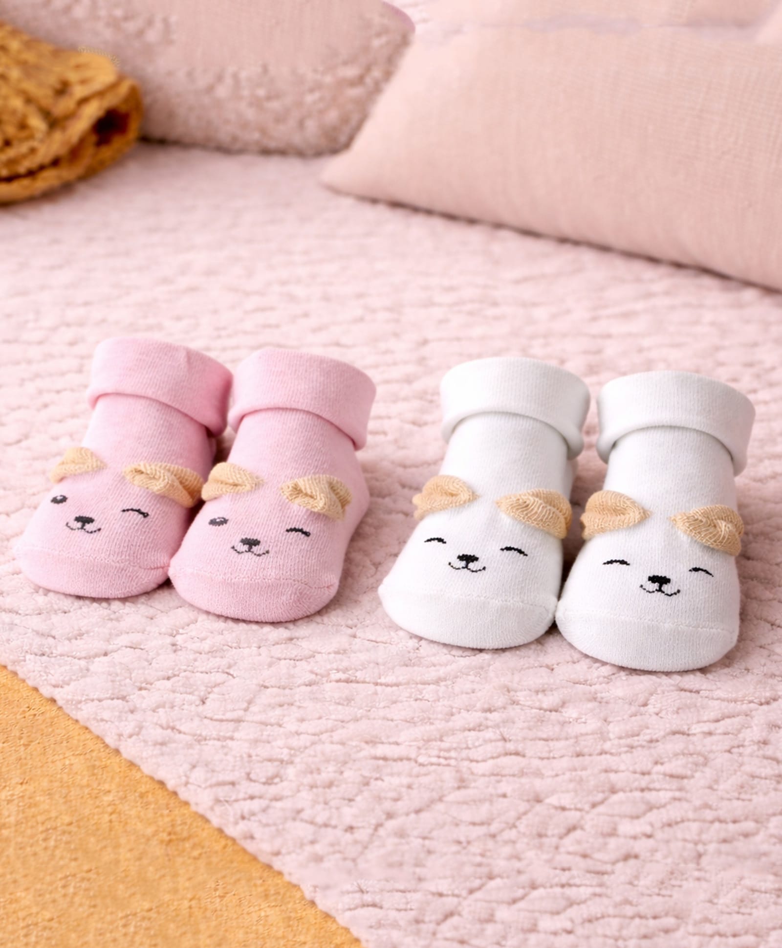The little lookers Cotton Knit Set Of 2 Animal Designed Socks - Pink & White-image-7