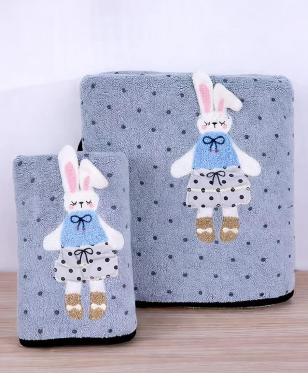 The little lookers Pack Of 2 Bunny Applique Detailed Towels - Grey-picture-23