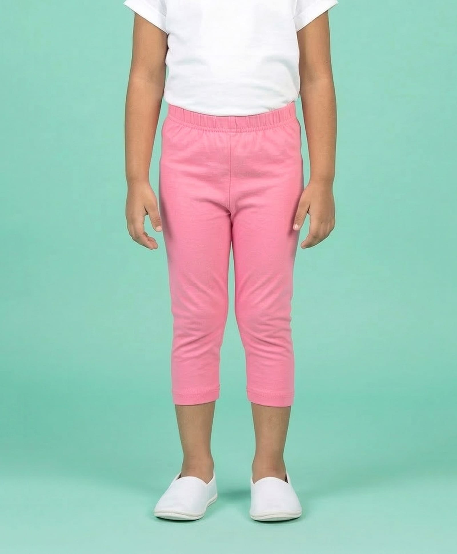 Kiddopanti Cotton Spandex Knit Solid Capri Leggings - Baby Pink-picture-31
