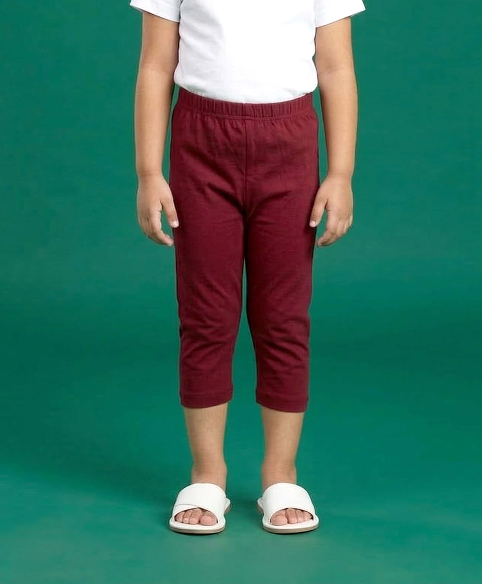 Kiddopanti Cotton Spandex Knit Solid Capri Leggings - Maroon-picture-26