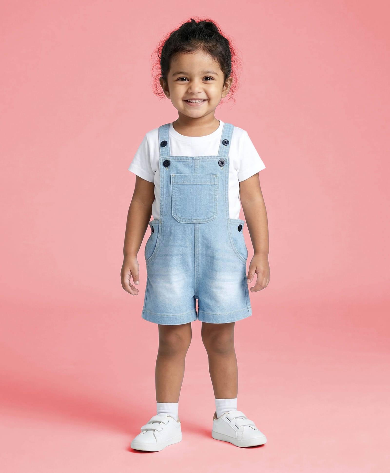 Kiddopanti Denim Woven Sleeveless Washed Dungaree - Ice Wash Blue-image-16
