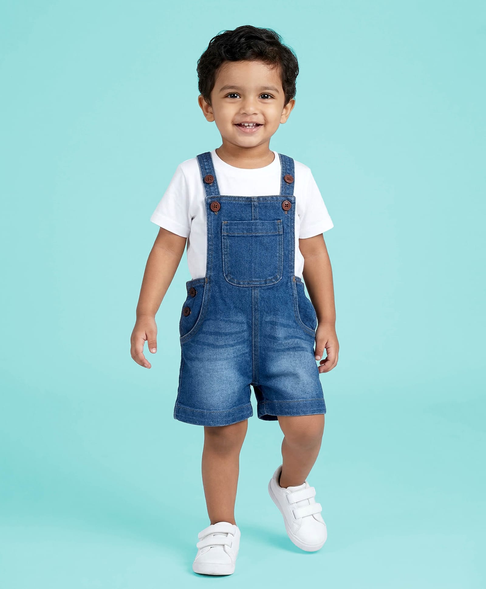 Kiddopanti Denim Woven Sleeveless Washed Dungaree - Blue-picture-33
