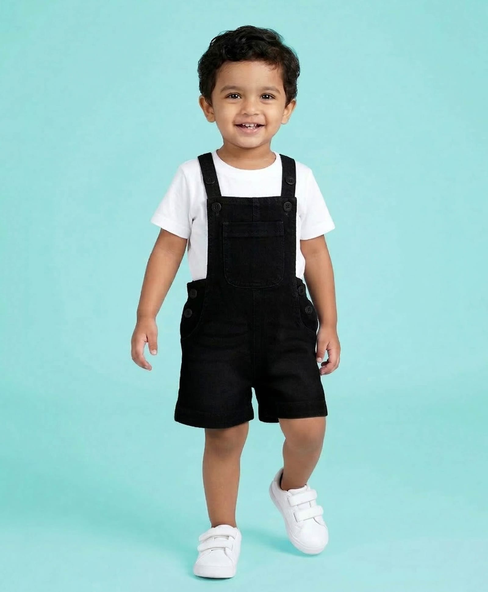 Kiddopanti Denim Woven Sleeveless Solid Dungaree - Black-picture-12