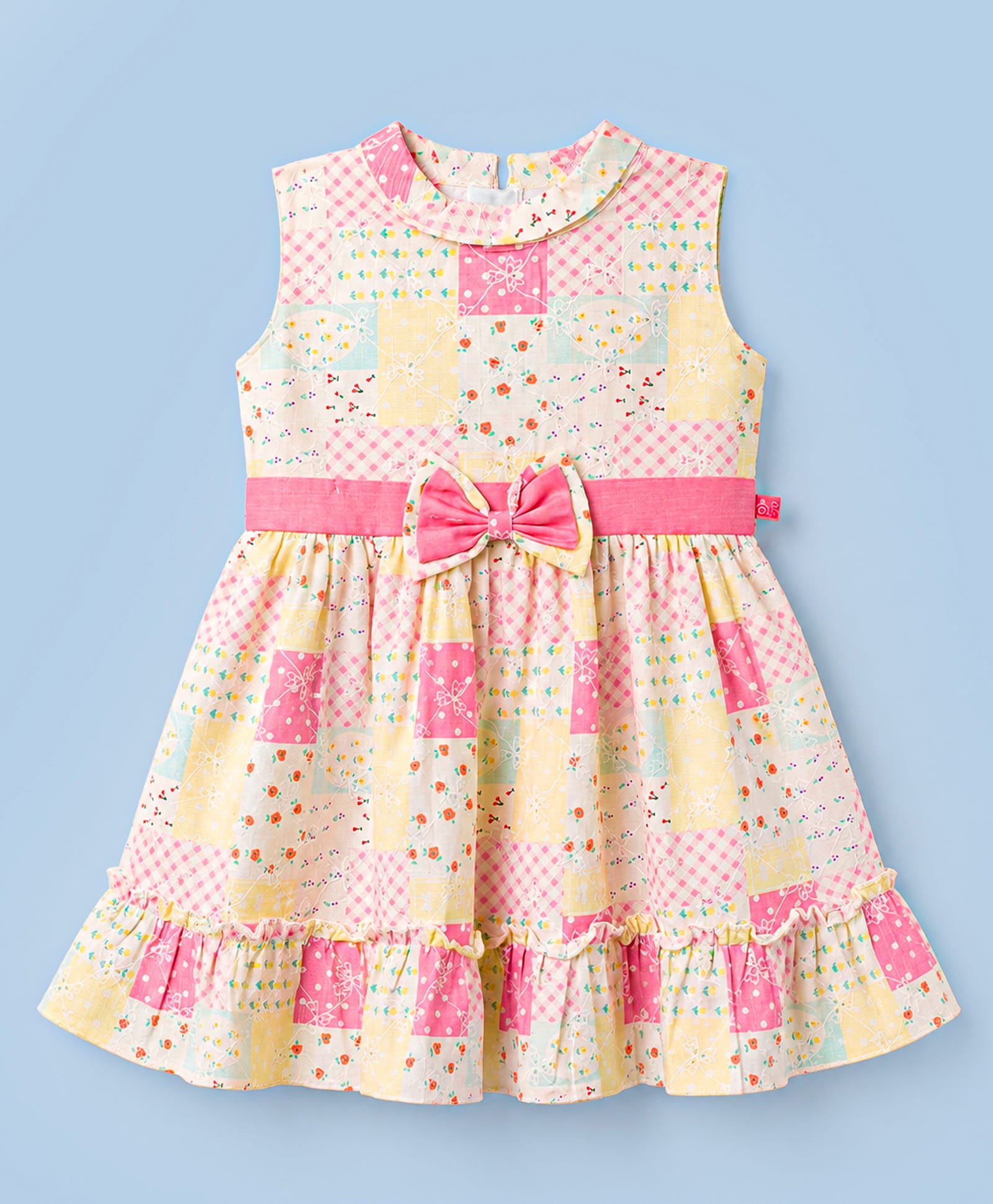 Twetoons Woven Sleeveless Floral Printed Frock With Bow Applique - Pink-image-14