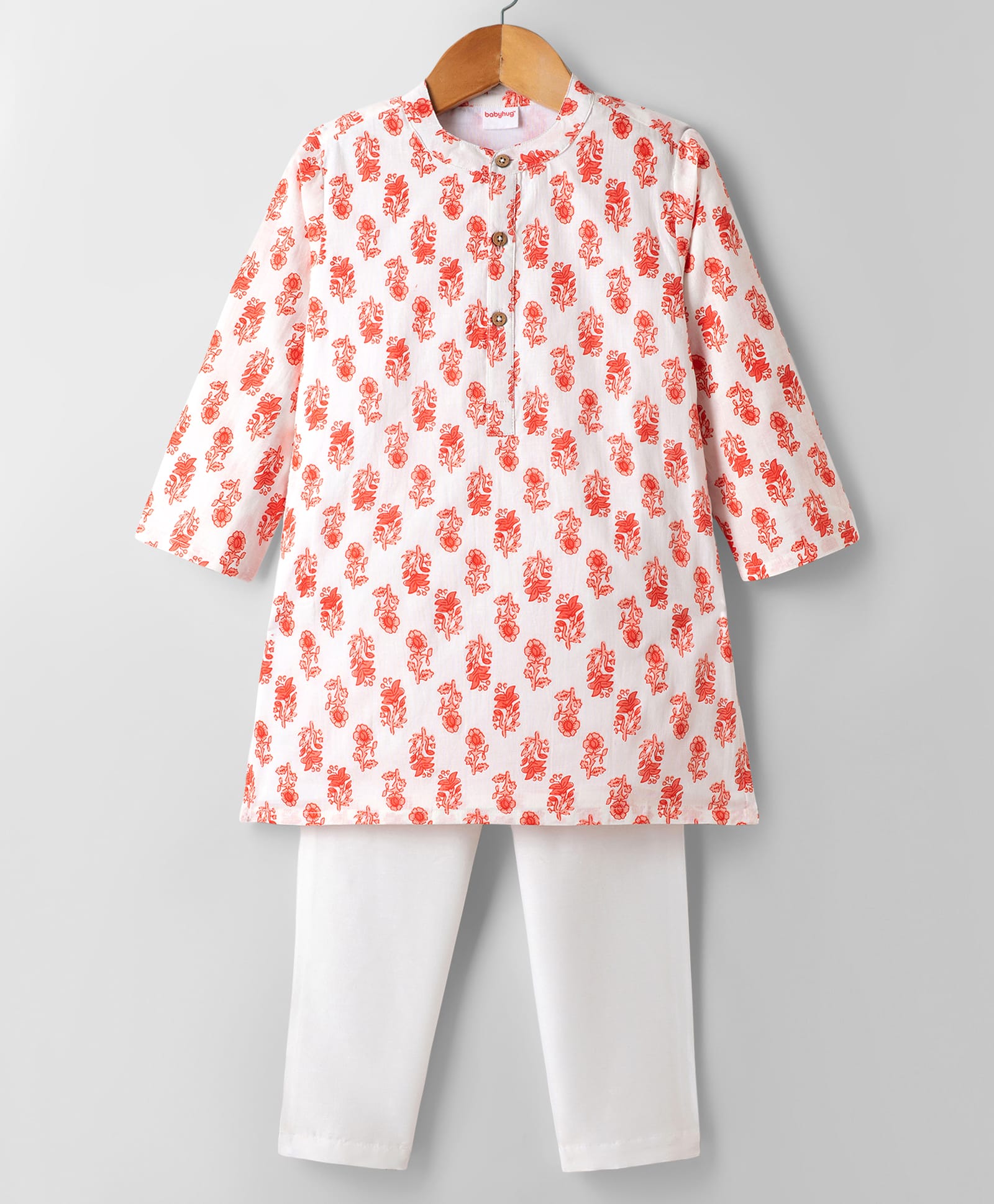 Babyhug Cambric Woven Full Sleeves Floral Printed Kurta & Pyjama Set - White-picture-17