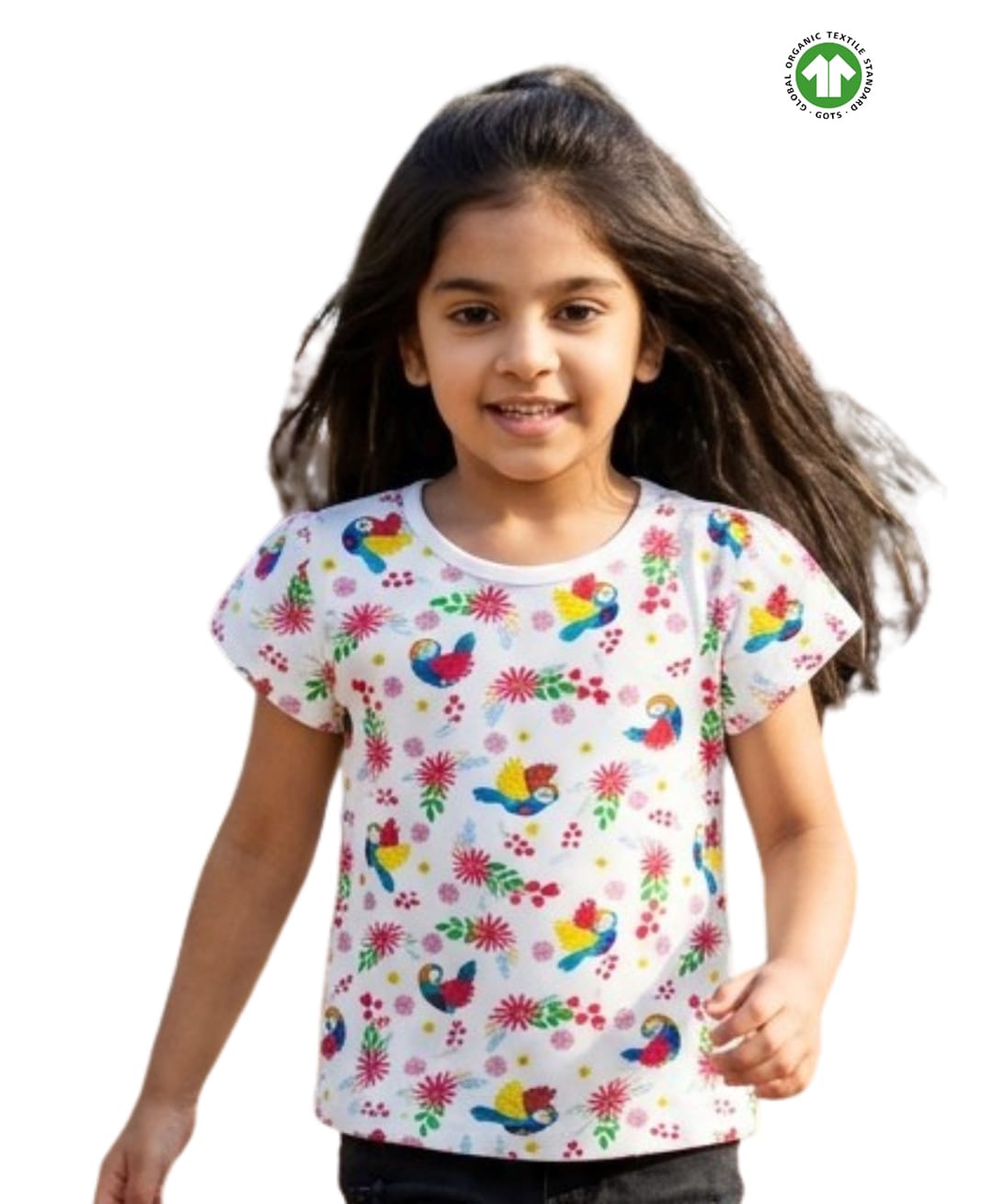 Pranava Organic Cotton Single Jersey Knit Half Sleeves Birds Printed Top - White-picture-33