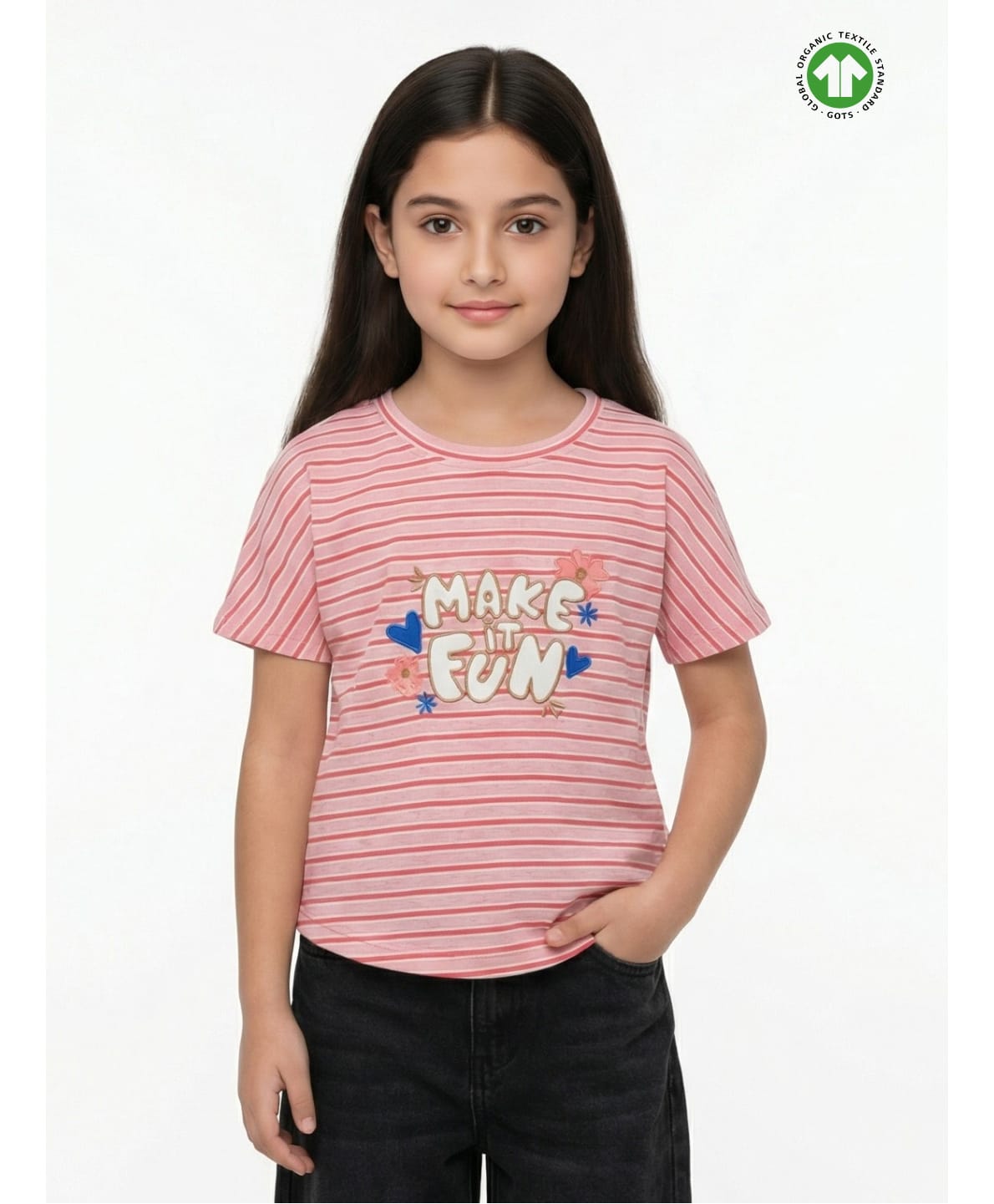 Pranava Organic Cotton Knit Half Sleeves Make It Fun Text Printed Top - Pink-image-48