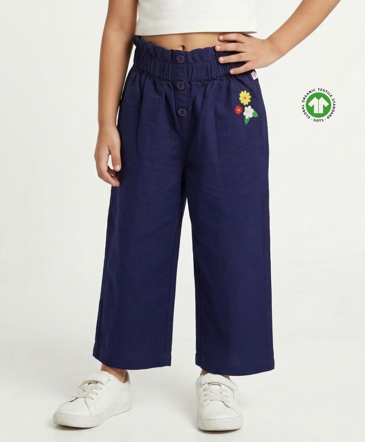 Pranava Organic Cotton Woven Floral Embroidered Pants - Navy Blue-image-38