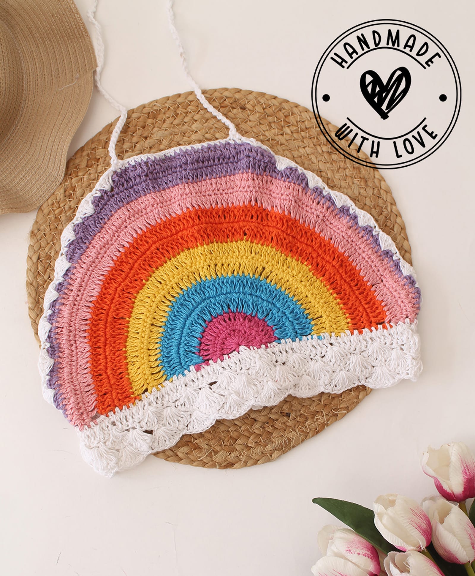 Woonie Cotton Hand Knitted Sleeveless Rainbow Designed Crochet Halter Neck Crop Top - Multi Colour-picture-13