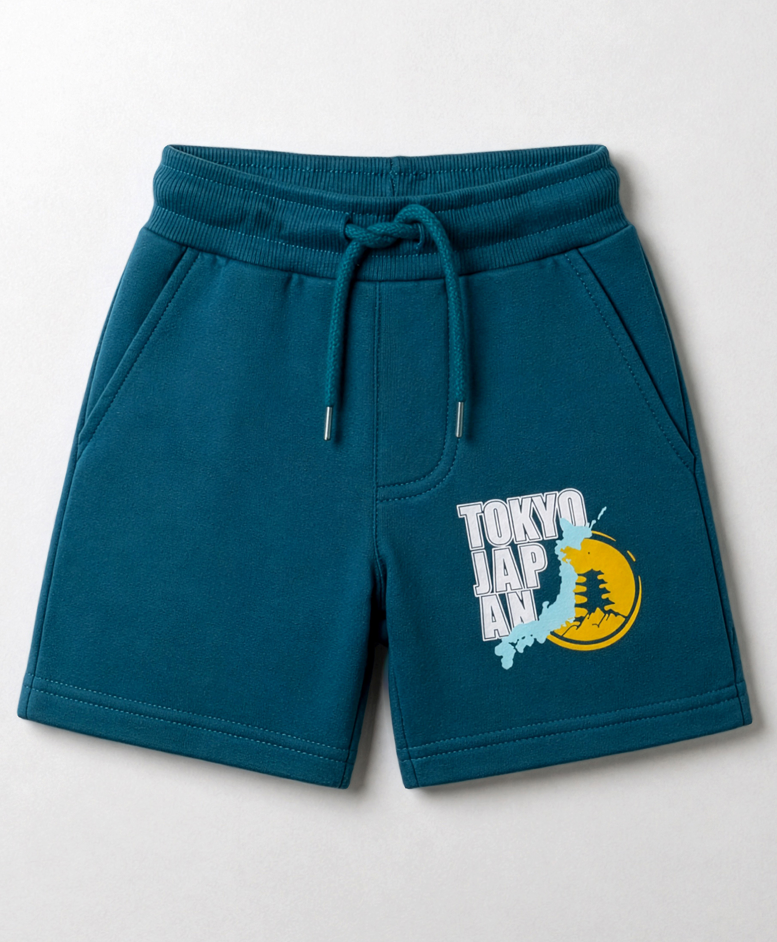 Taeko Single Jersey Knit Knee Length Text Printed Shorts - Teal Blue-picture-34