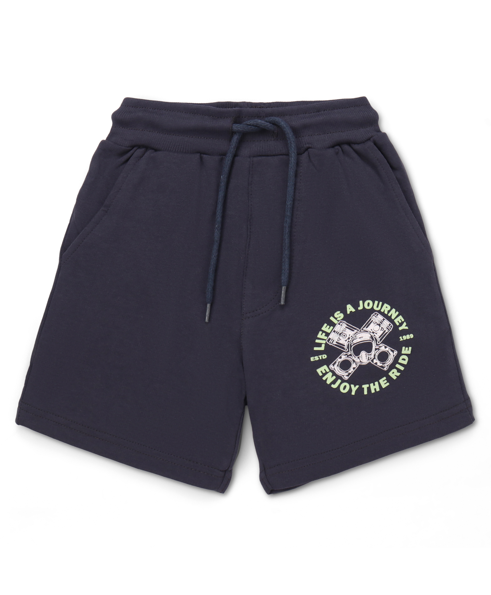 Taeko Single Jersey Knit Knee Length Text Printed Shorts - Navy Blue-picture-19