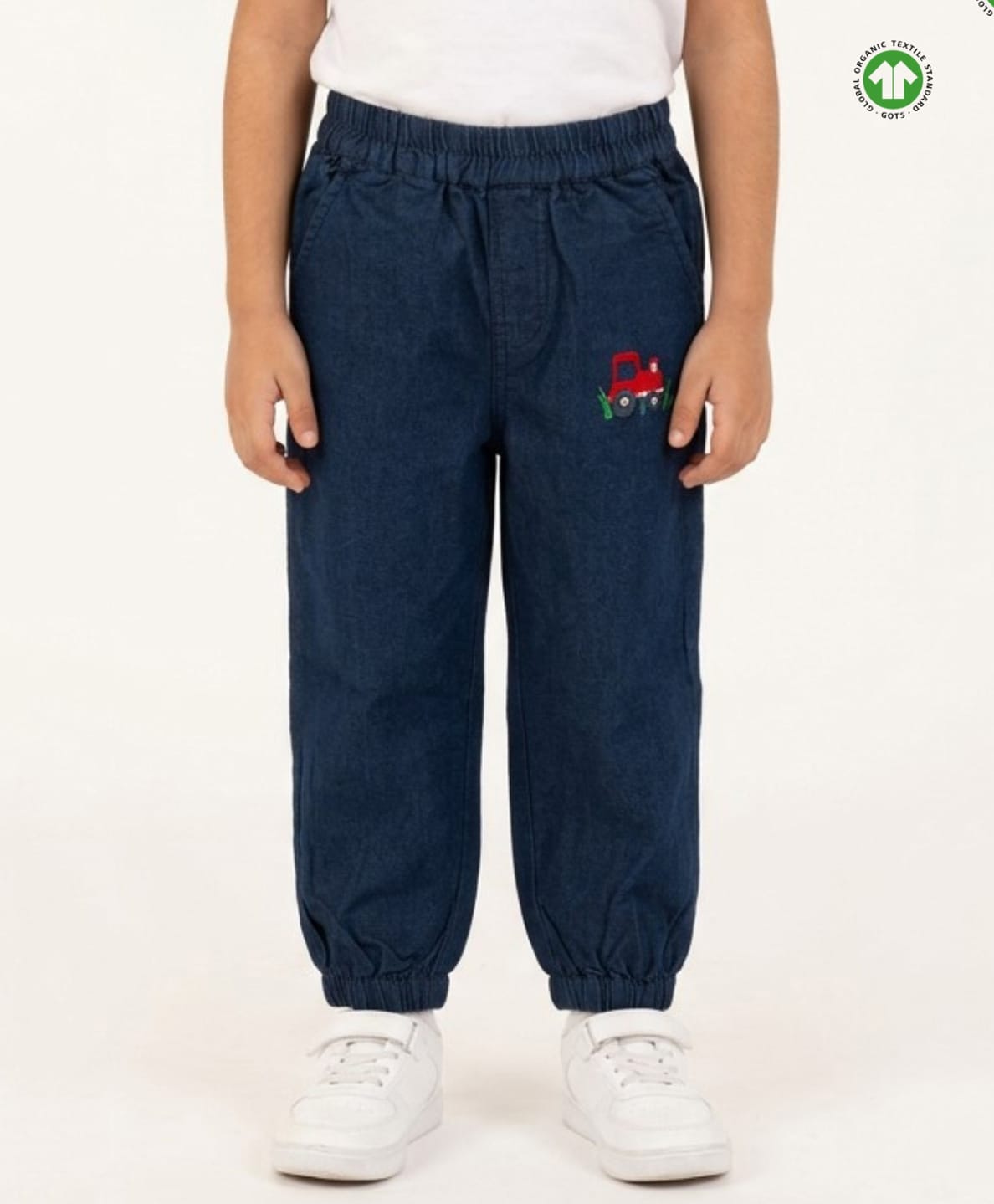 Pranava Organic Cotton Woven Tractor Embroidered Joggers - Blue-picture-21