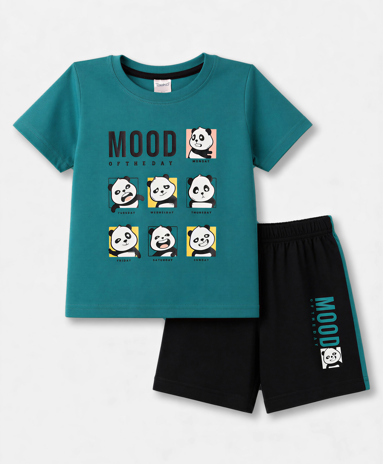Taeko Single Jersey Knit Half Sleeves Panda Printed T-Shirt & Shorts Set - Mint-image-24