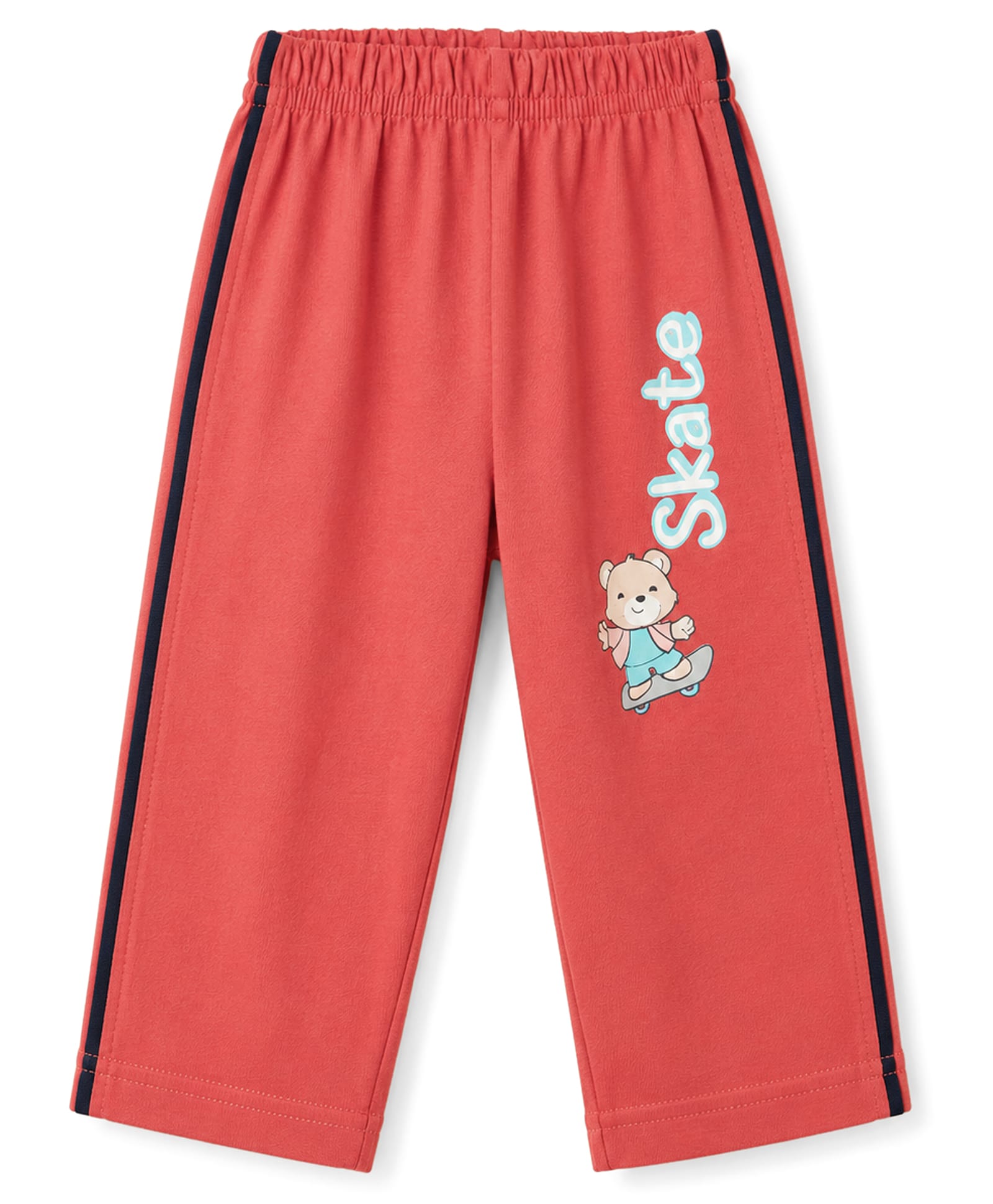 Tango Single Jersey Knit Full Length Bear Printed Lounge Pant With Tape Detailing - Red-picture-28
