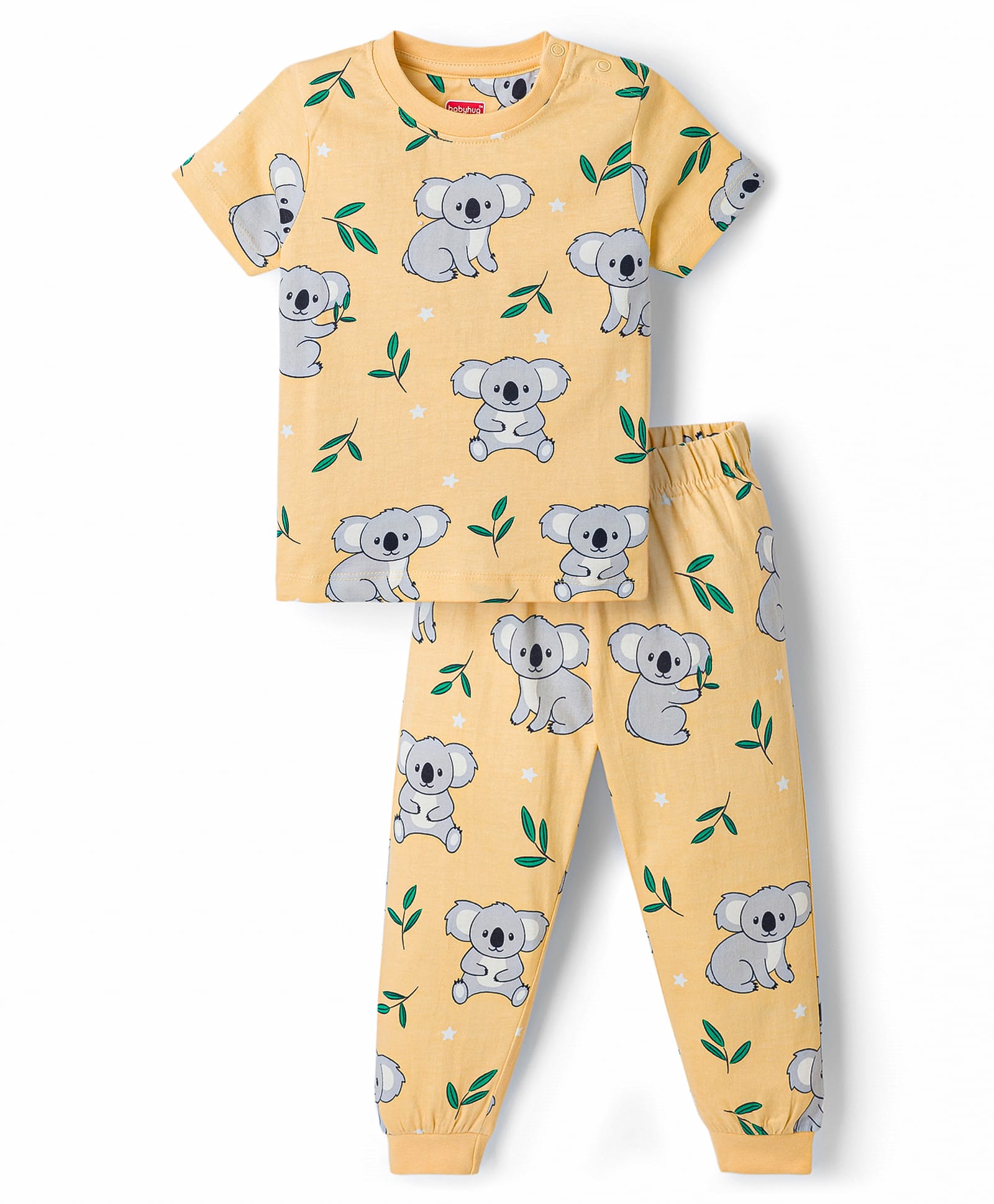 Babyhug Cotton Knit Half Sleeves Koala Printed Co-Ords T-Shirt & Pyjama Night Suit - Yellow-image-42