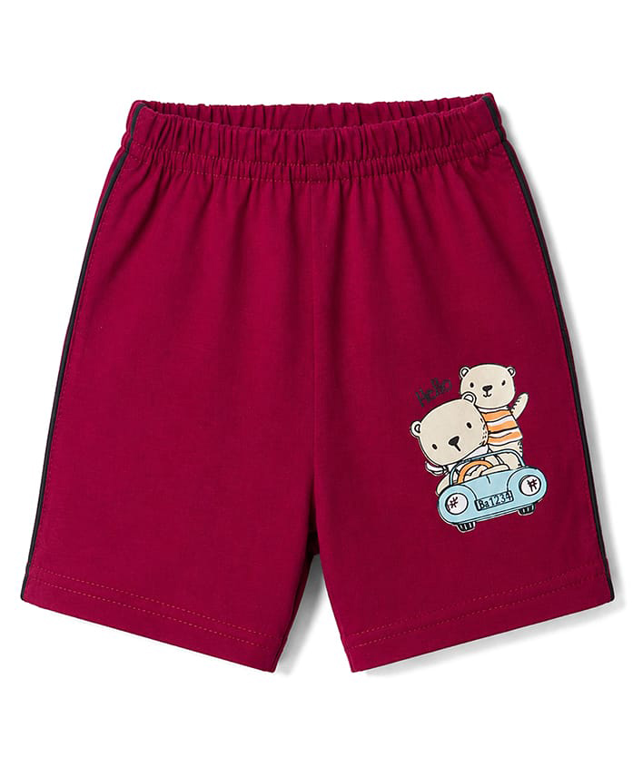 Tango Single Jersey Knit Knee Length Bear & Vehicles Printed Shorts - Red-picture-23