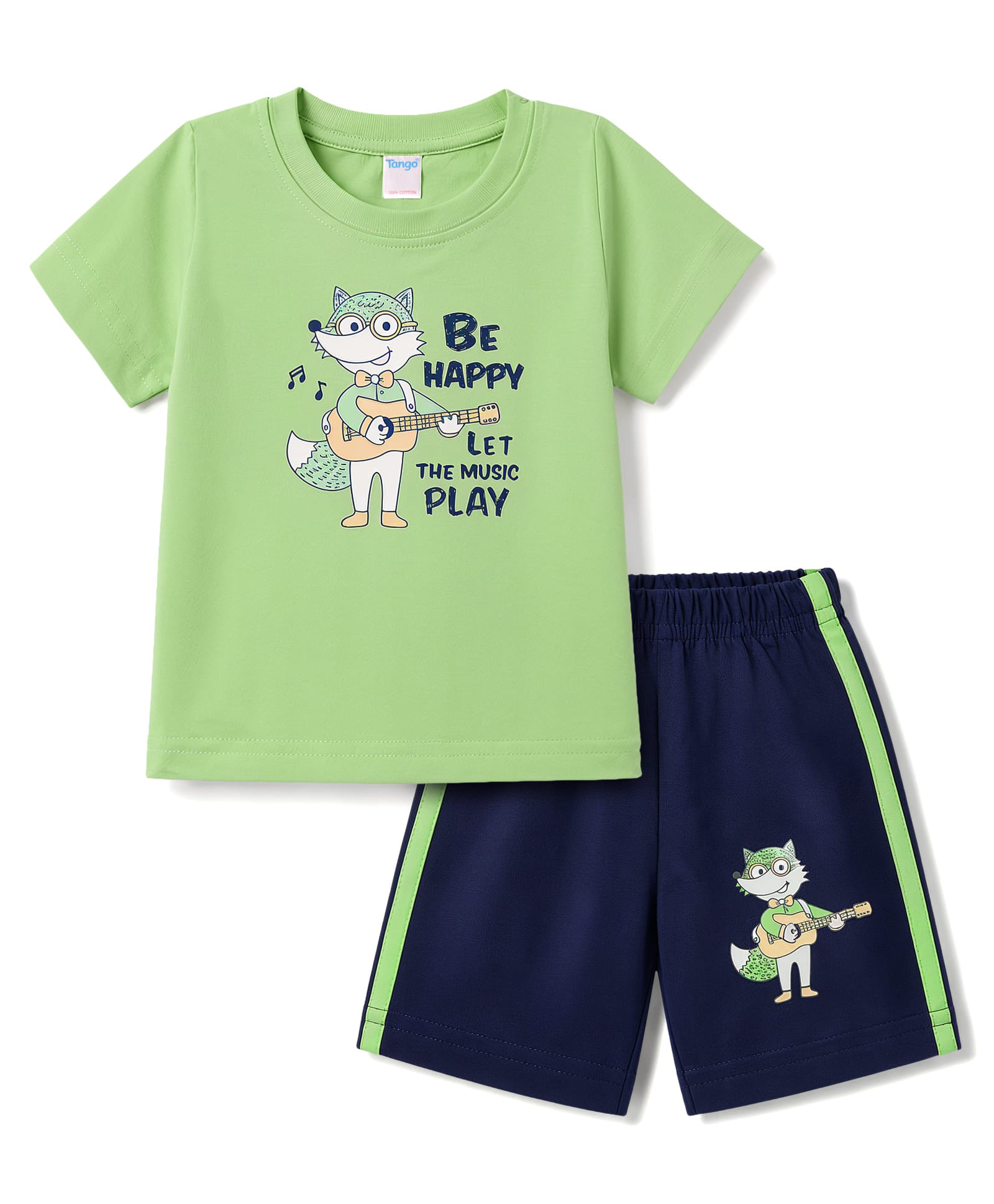 Tango Single Jersey Knit Sleeveless T-Shirt & Shorts Set With Fox Print - Green-image-10