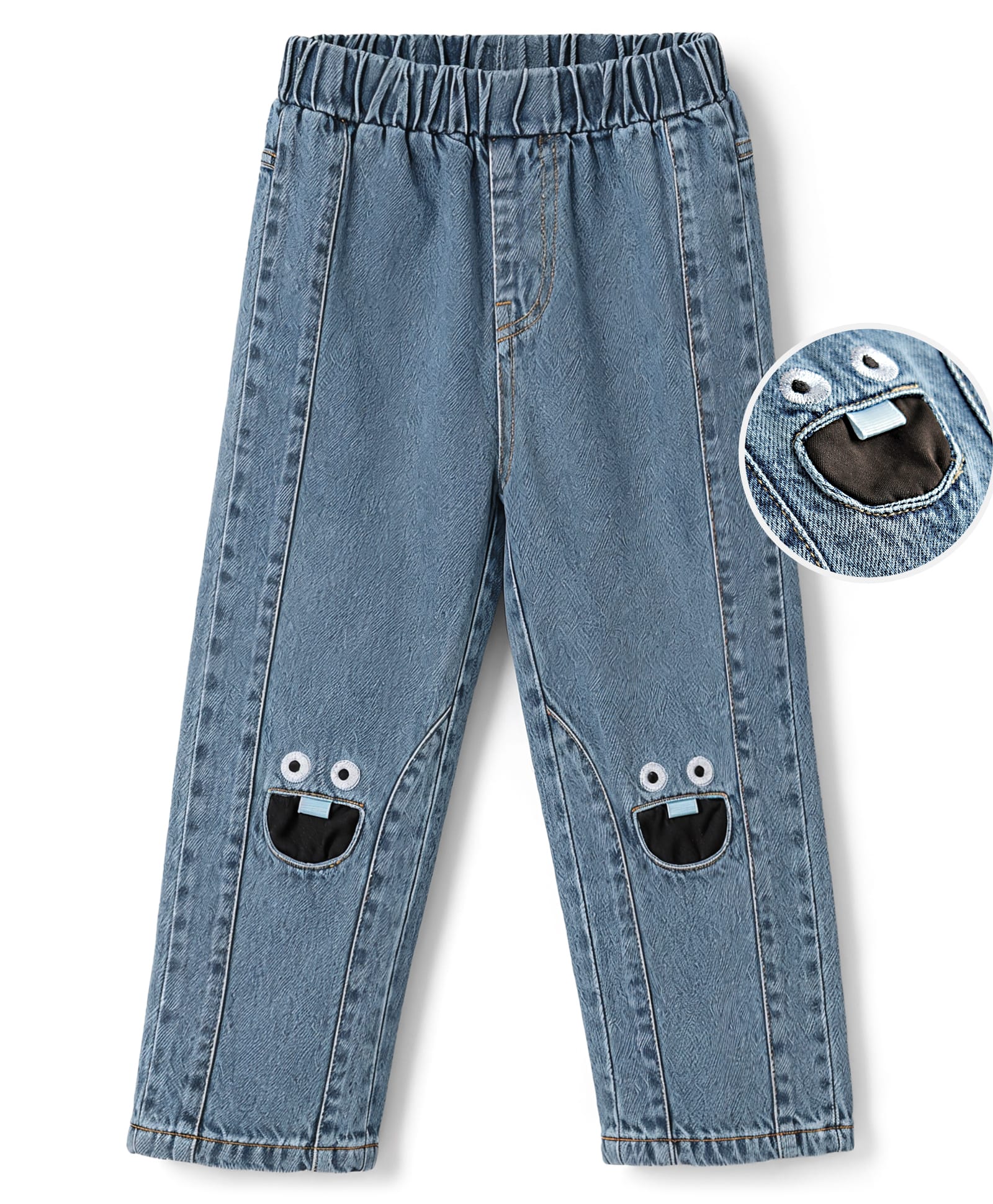 Mark & Mia Full Length Washed Cut N Sew Jeans With Embroidery - Blue-picture-23