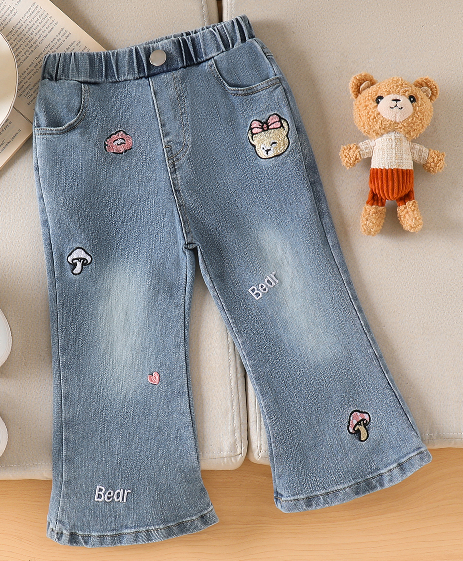 Mark & Mia Full Length Washed Bear Embroidered Jeans - Light Blue-picture-20