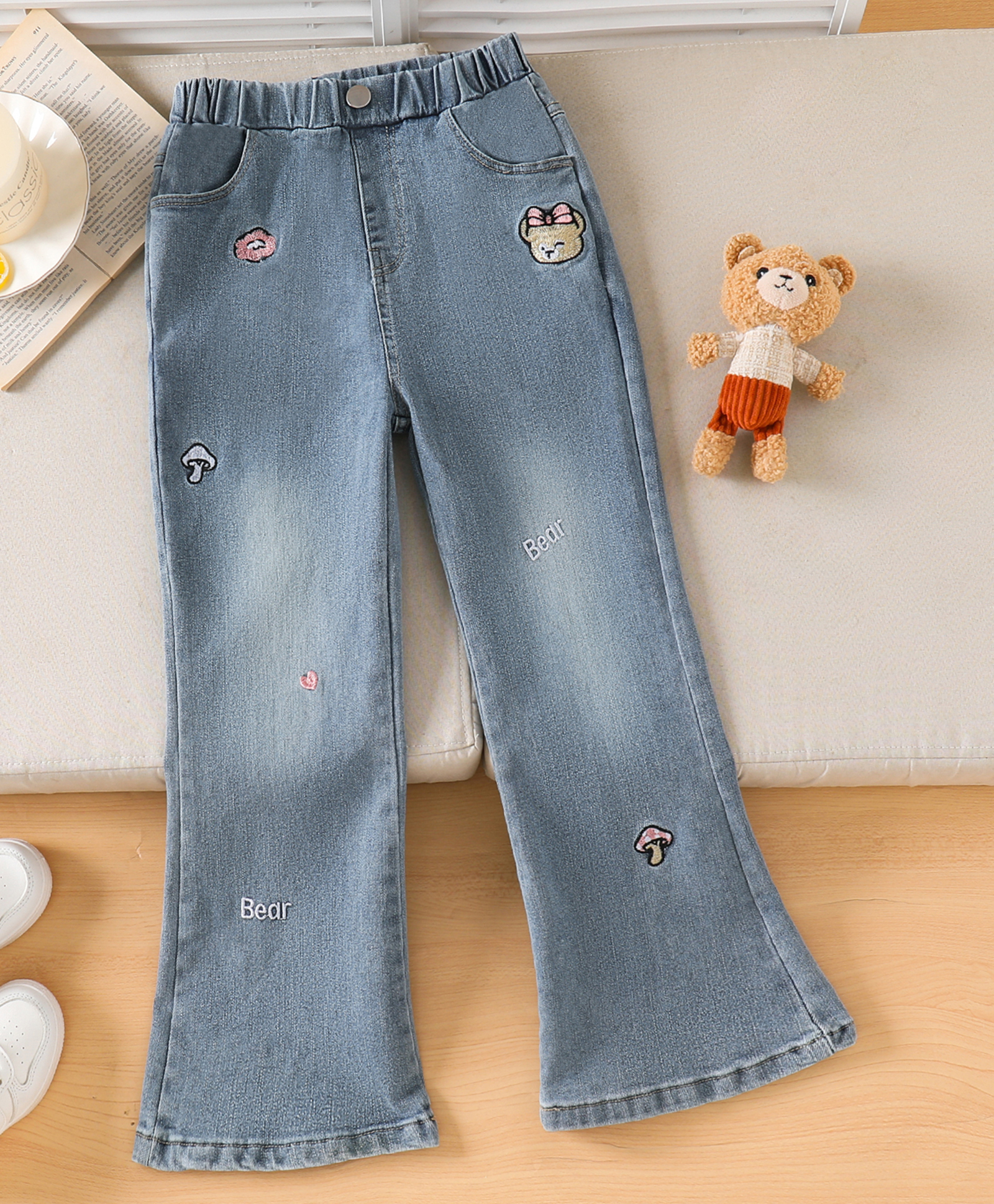 Mark & Mia Cotton Washed Jeans With Bear Embroidery - Blue-picture-28