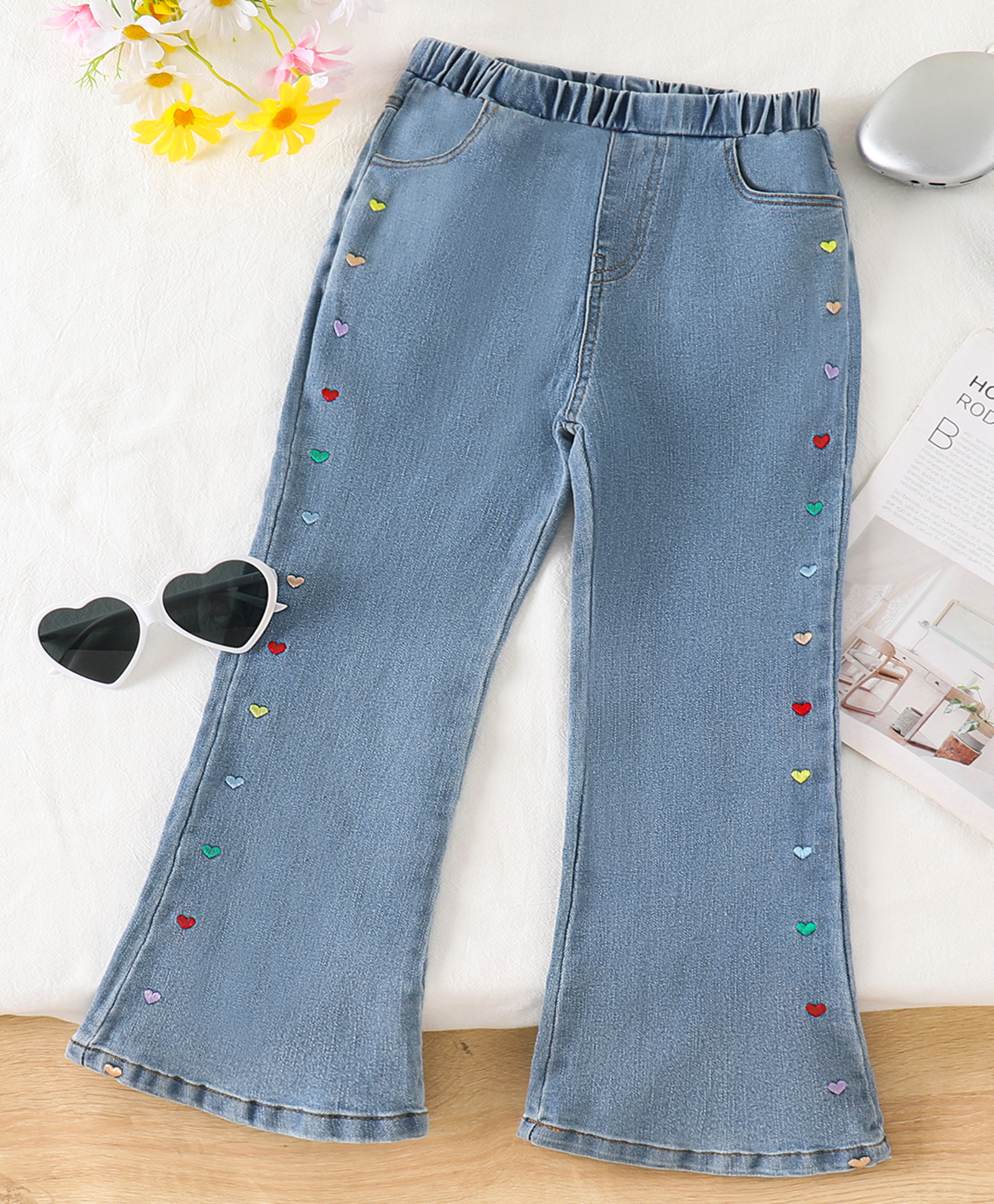 Mark & Mia Cotton Washed Jeans With Heart Embroidery - Blue-picture-29