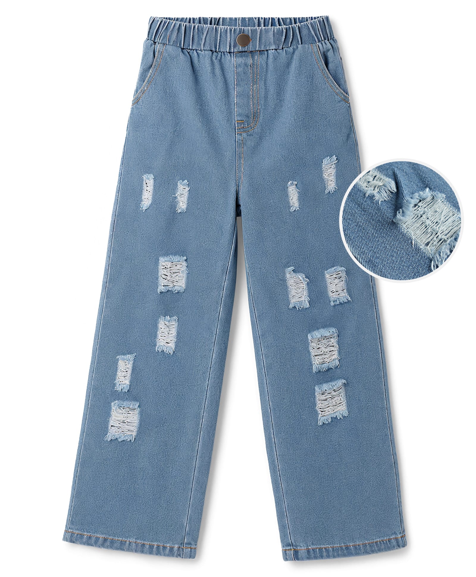 Mark & Mia Full Length Washed Distressed Jeans - Light Blue-picture-10
