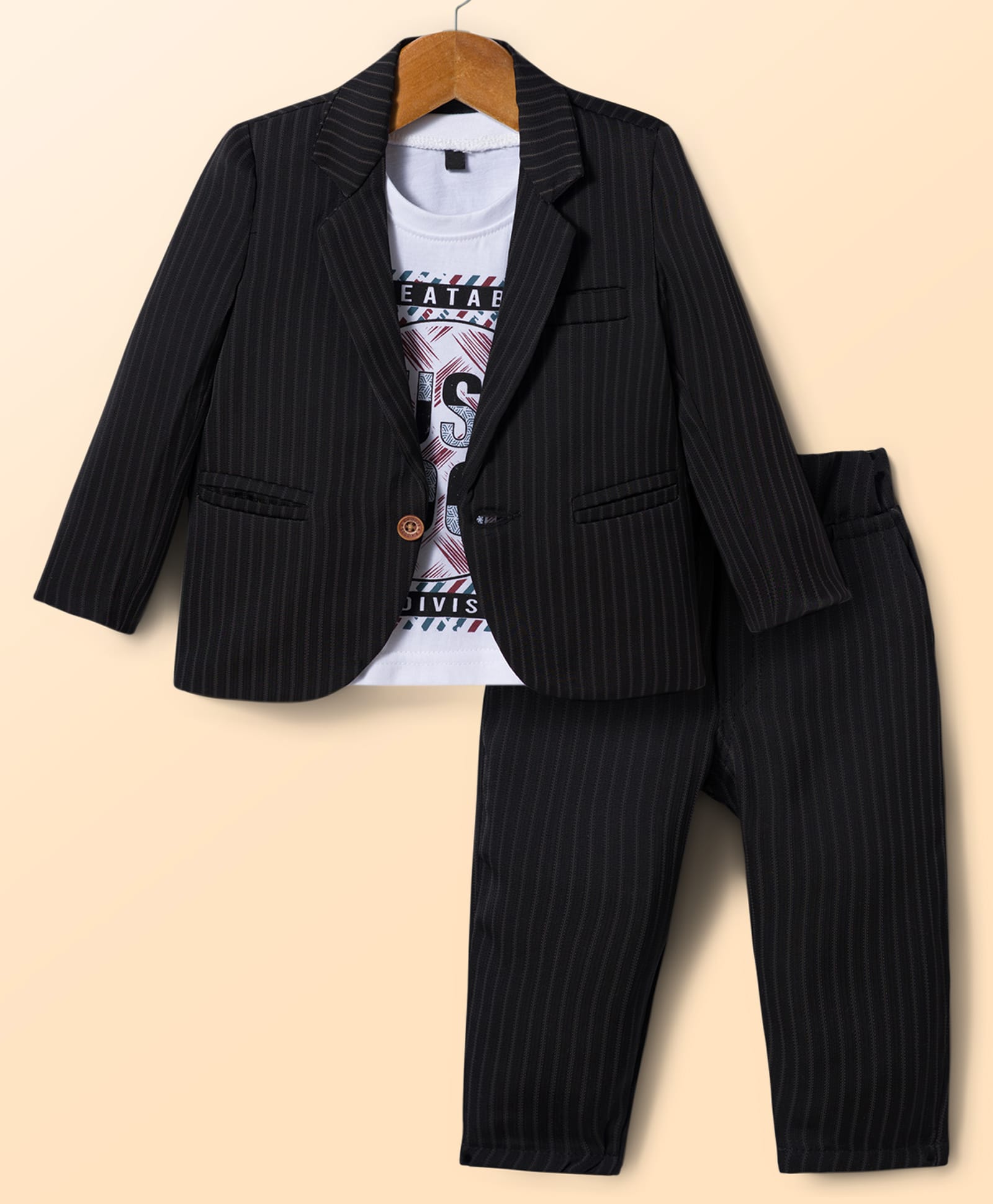 Rikidoos Cotton Knit Full Sleeves Blazer With T-Shirt & Pant - Black-image-26