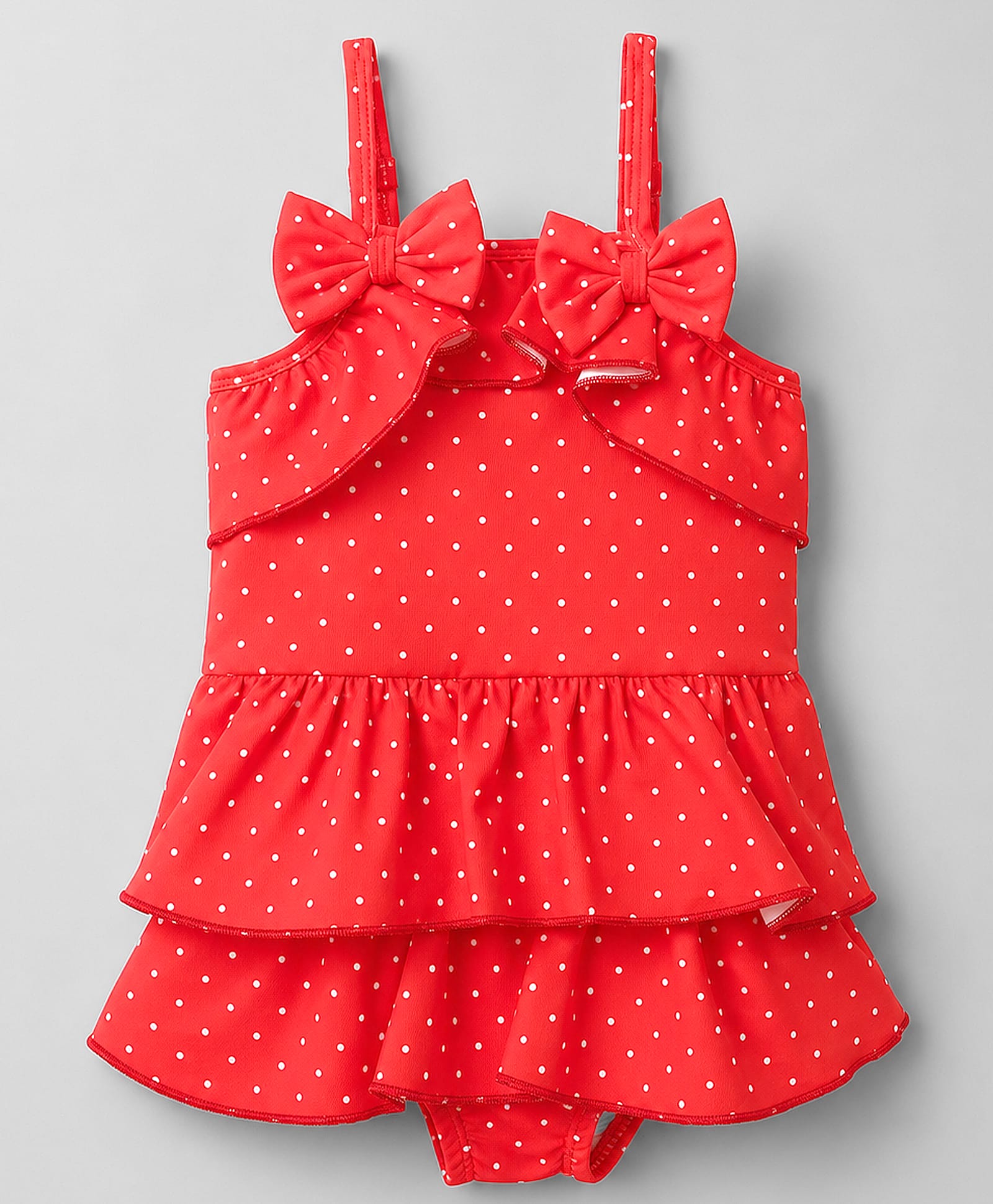 Babyhug Water Repellant Sleeveless Frock Swimsuit with Polka Dot Print & Bow Applique - Red-image-40