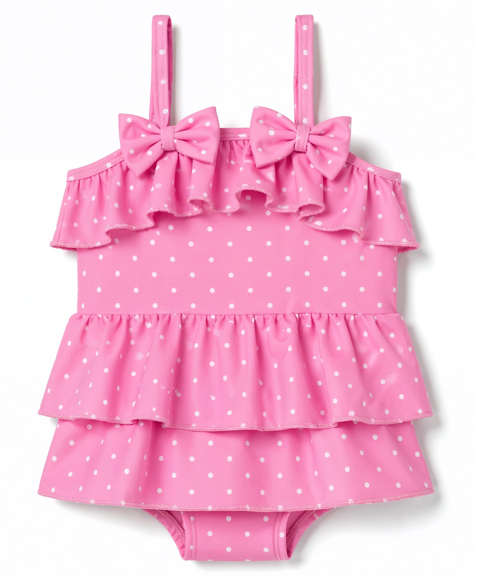 Babyhug Water Repellant Sleeveless Frock Swimsuit with Polka Dots Print & Bow Applique - Pink-image-24
