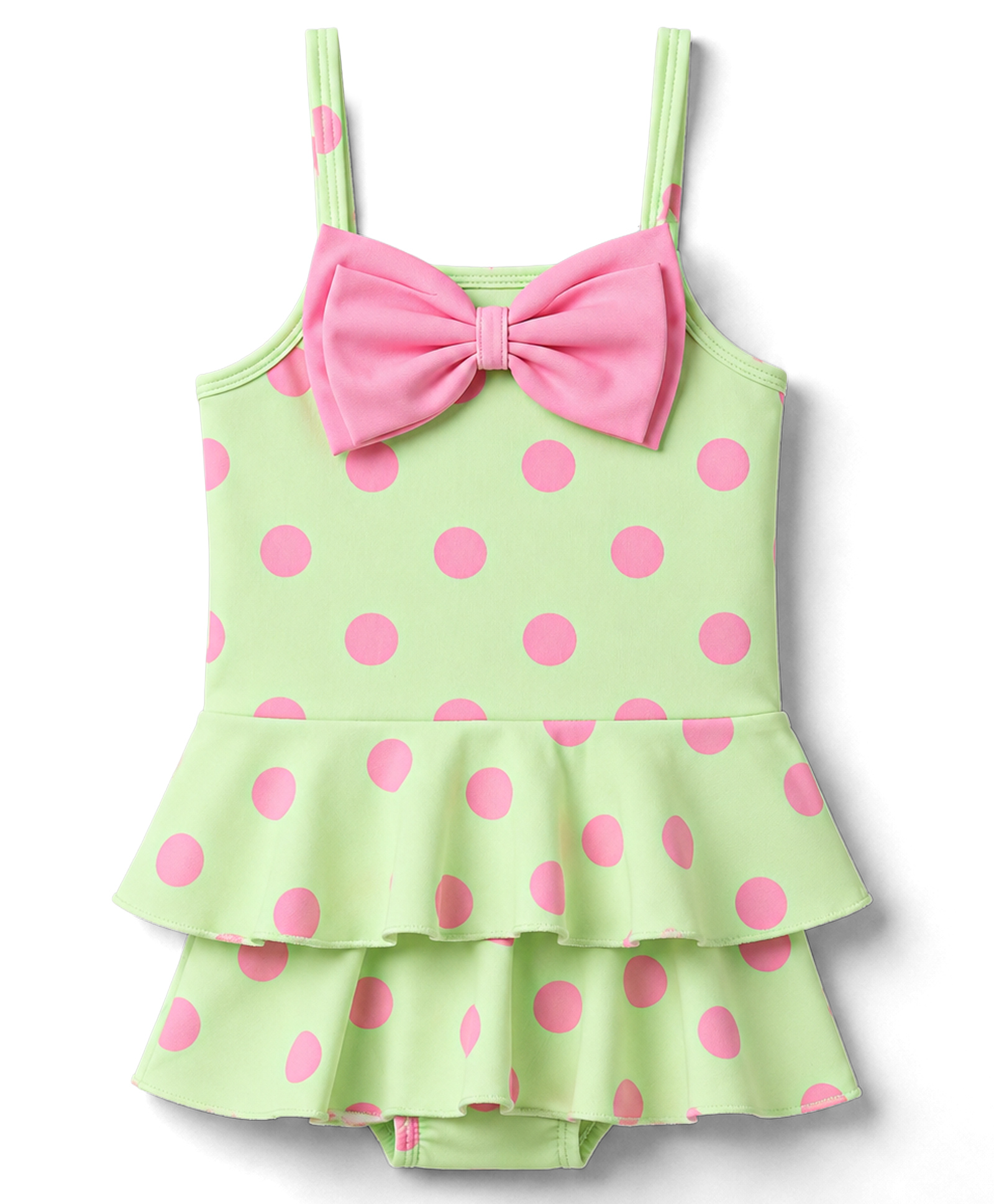 Babyhug Water RepellantLycra Sleeveless Frock Swimsuit With Polka Dots Print & Bow Applique - Green-image-23