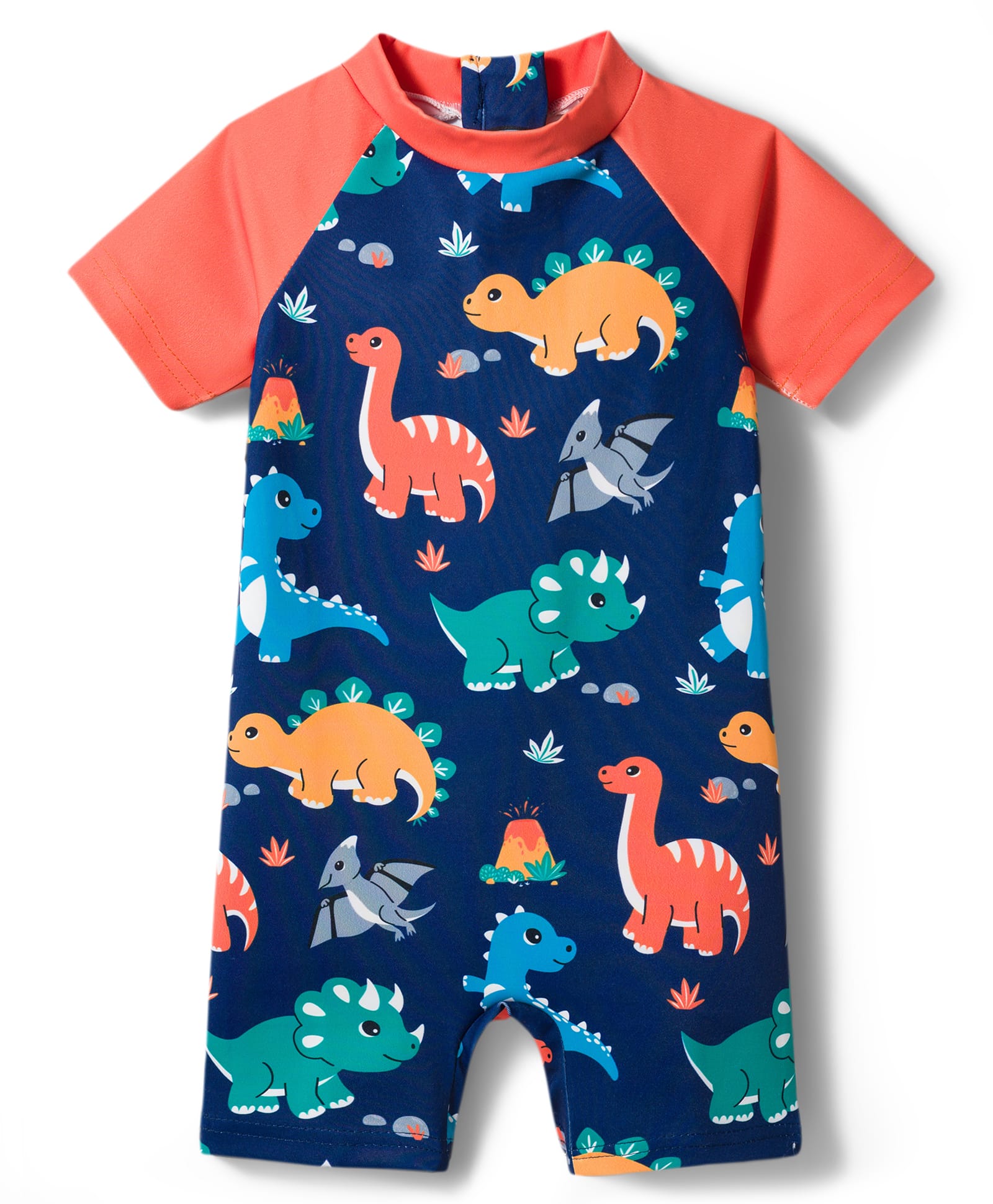 Babyhug Water Repellent Half Raglan Sleeves Legged Swimsuit with Dino Print - Navy Blue-image-44