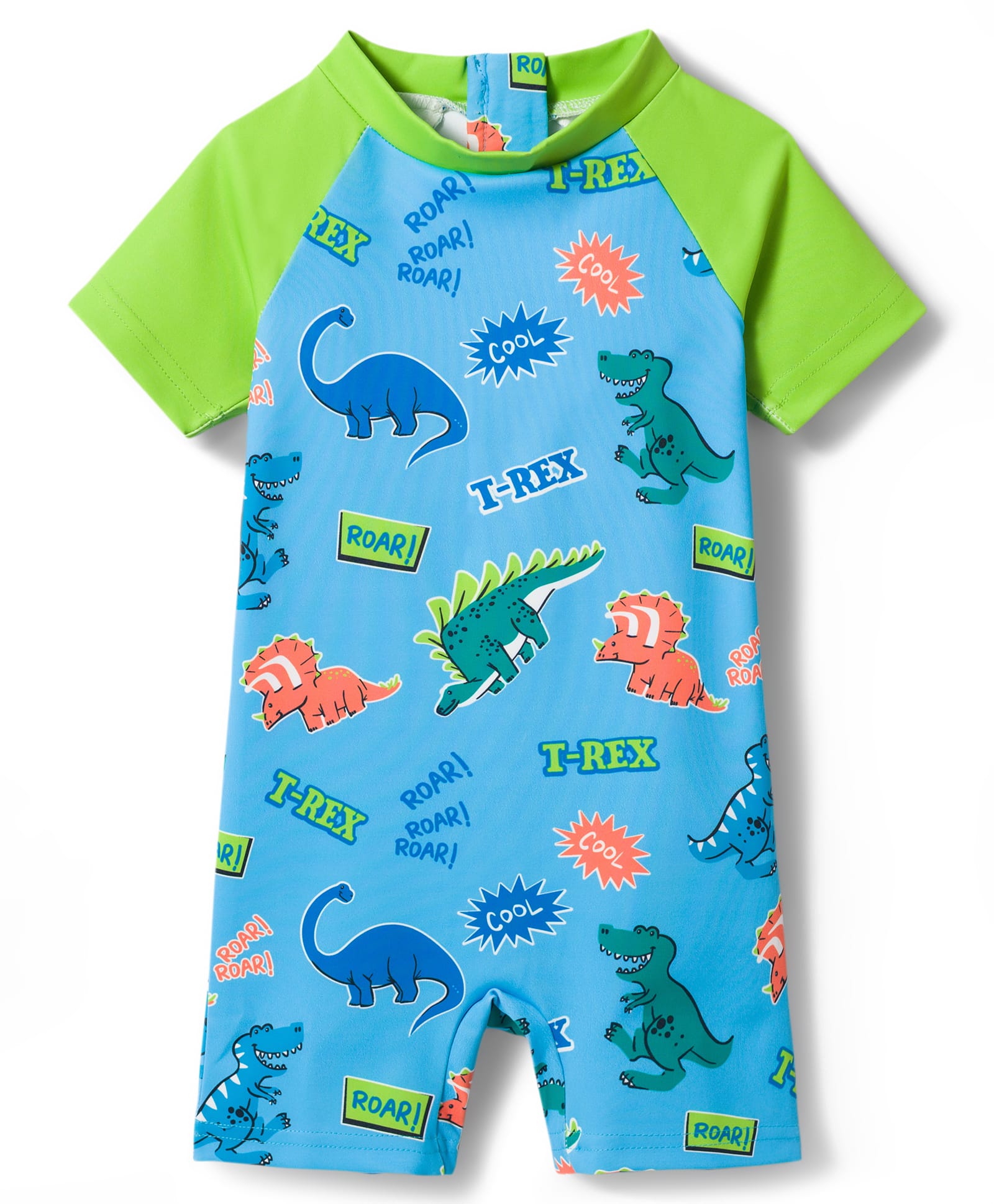 Babyhug Water Repellent Half Raglan Sleeves Legged Swimsuit with Dino Print - Blue-image-40