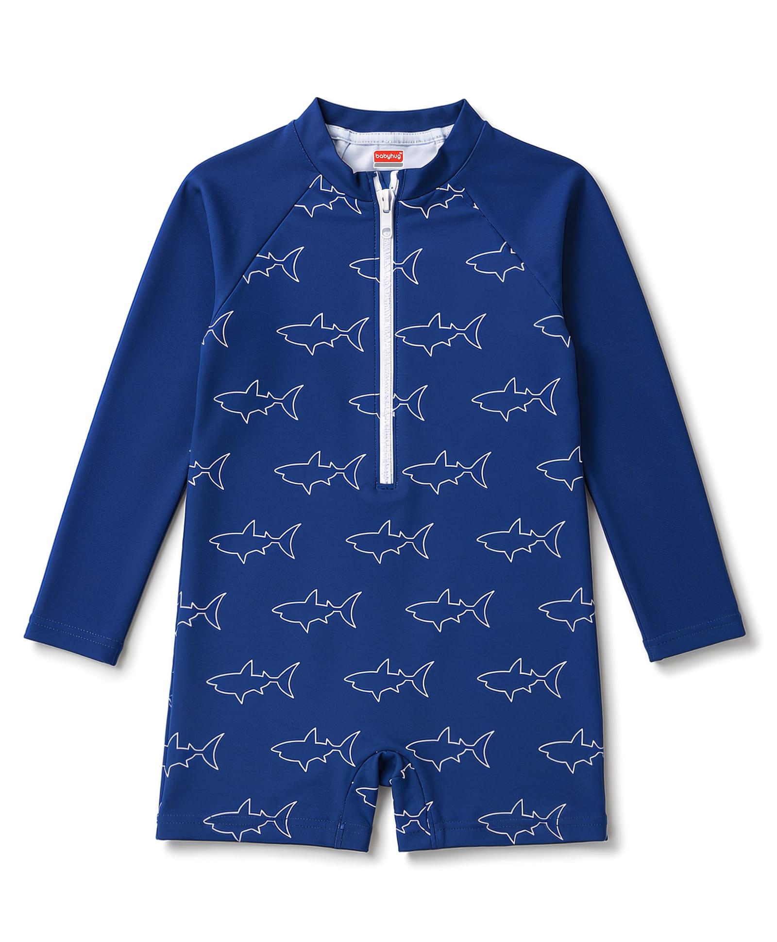 Babyhug Water Repellant Raglan Sleeves Legged Swimsuit With Shark Print - Navy Blue-image-24