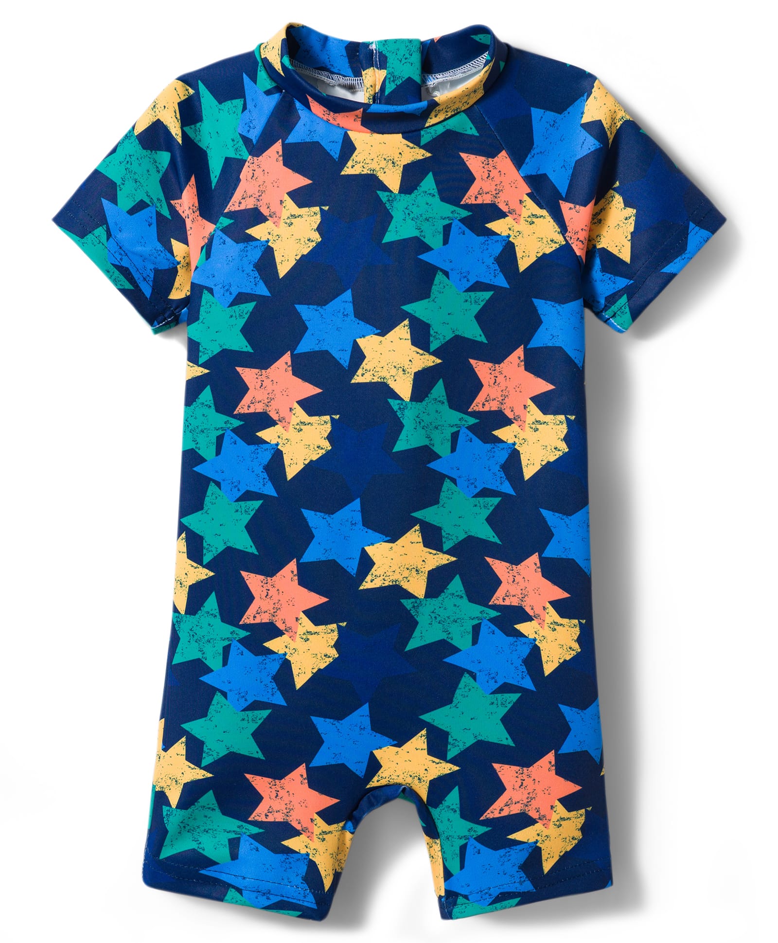 Babyhug Water Repellant Raglan Half Sleeves Legged Swimsuit Star Print - Navy-image-3