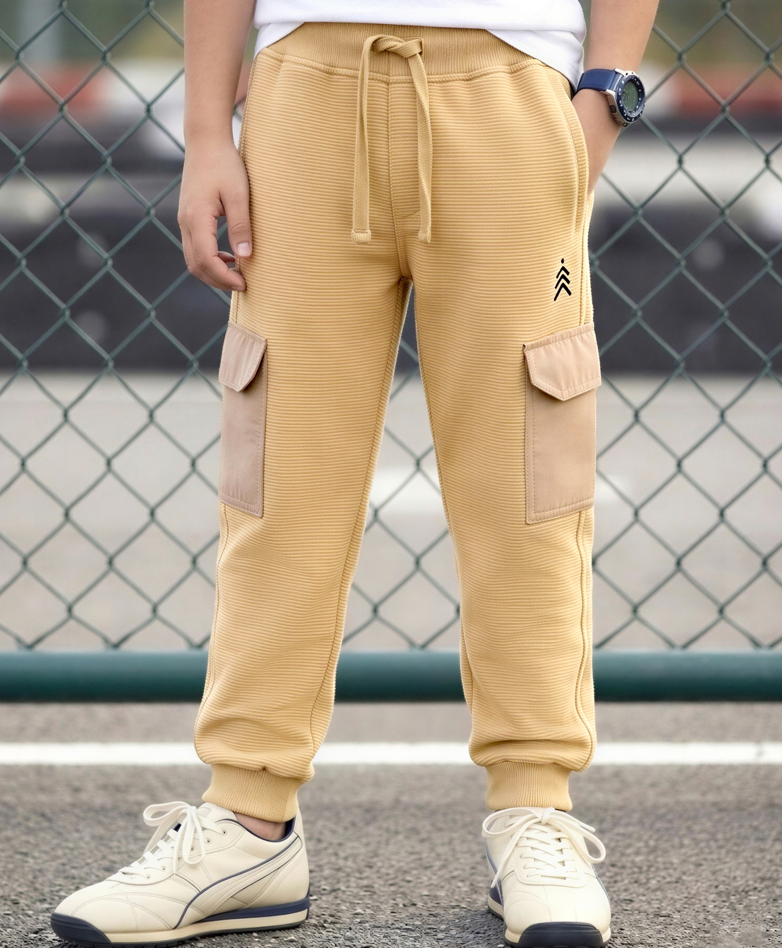 Pine Kids Cotton Knit Full Length Lounge & Track Pants Solid With Embroidery - Beige-picture-15