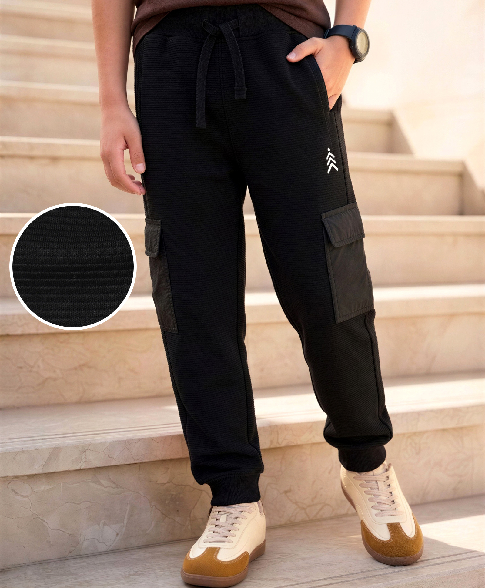 Pine Kids Cotton Knit Full Length Lounge & Track Pants Solid With Embroidery - Black-picture-16