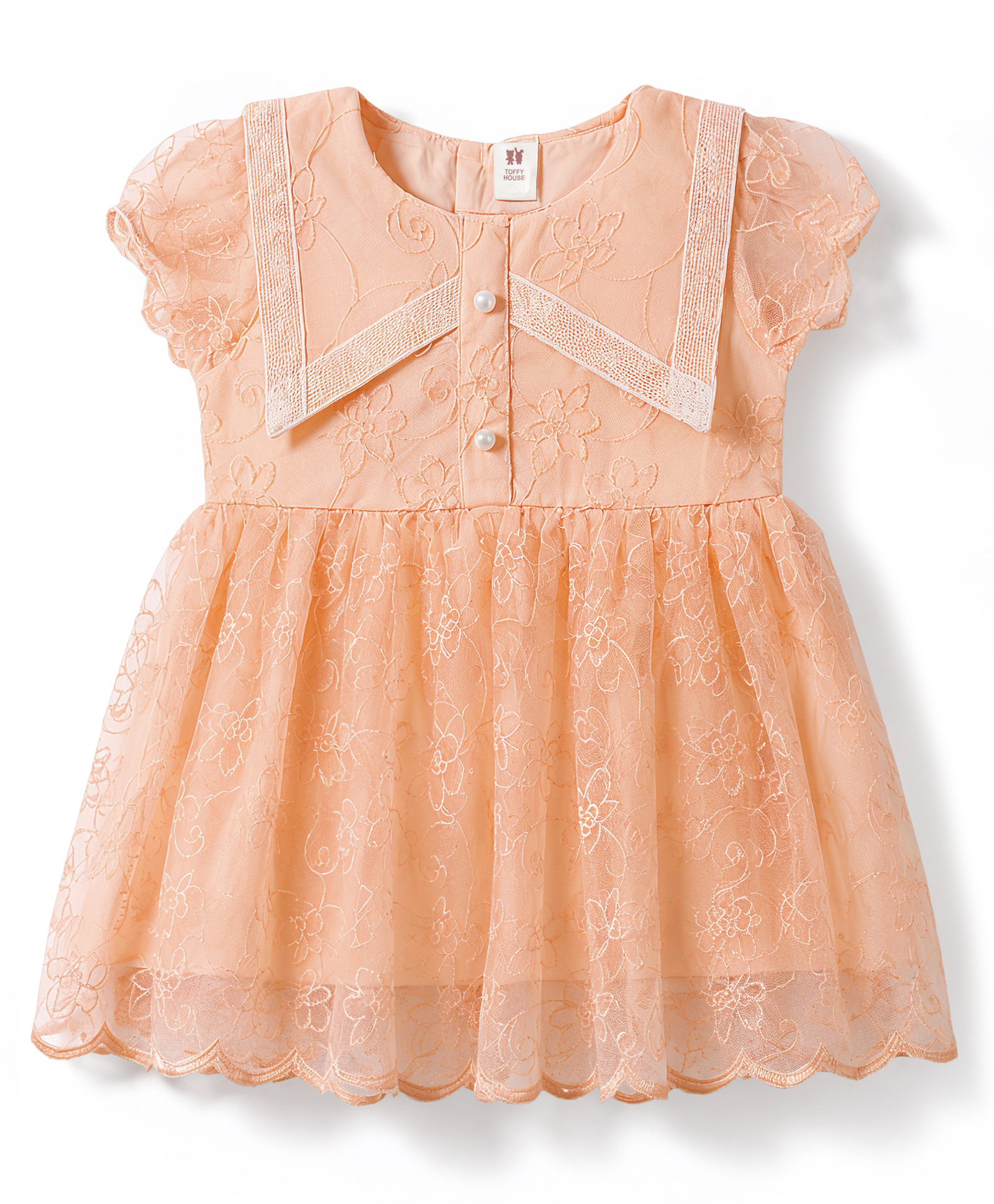 ToffyHouse Knit Half Sleeves Floral Embroidered Party Dress - Peach-image-13